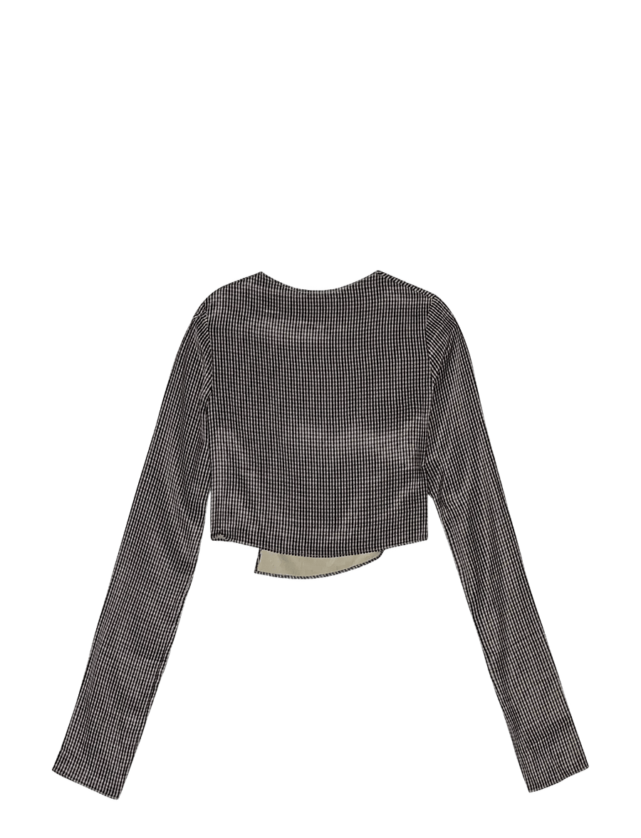 REMAIN Birger Christensen - DRAPY CHECK SHIRT - topi ar garām piedurknēm - timber wolf comb, - 1