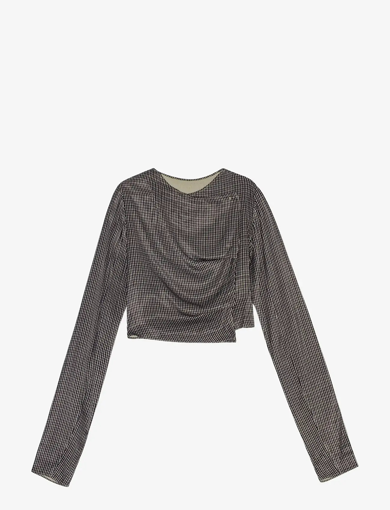 REMAIN Birger Christensen - DRAPY CHECK SHIRT - langærmede toppe - timber wolf comb, - 2