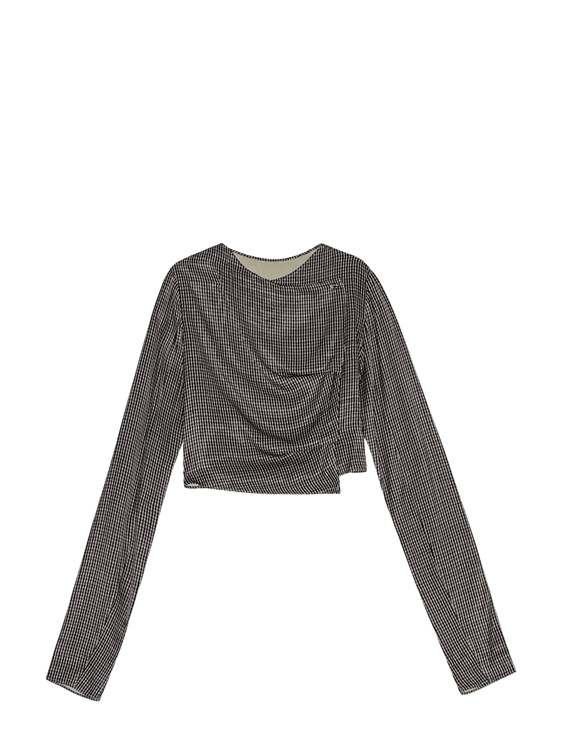 REMAIN Birger Christensen - DRAPY CHECK SHIRT - langærmede toppe - timber wolf comb, - 2
