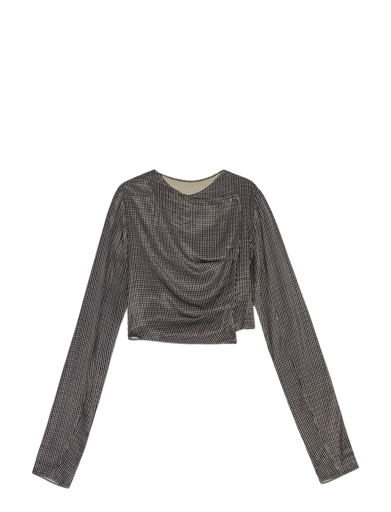 REMAIN Birger Christensen - DRAPY CHECK SHIRT - topi ar garām piedurknēm - timber wolf comb, - 2