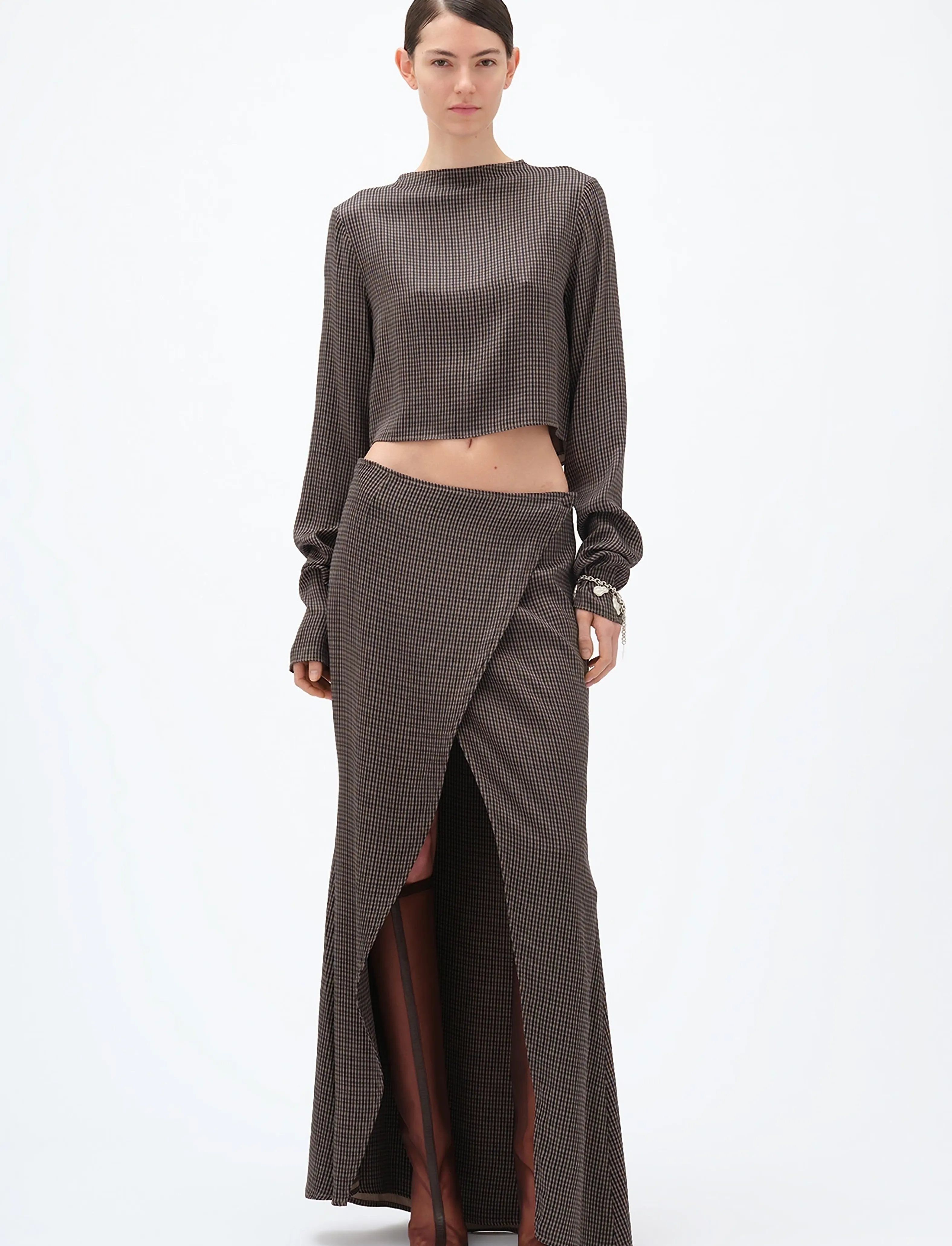 REMAIN Birger Christensen MAXI CHECK SKIRT - Maxi Röcke - TIMBER WOLF COMB, / brown