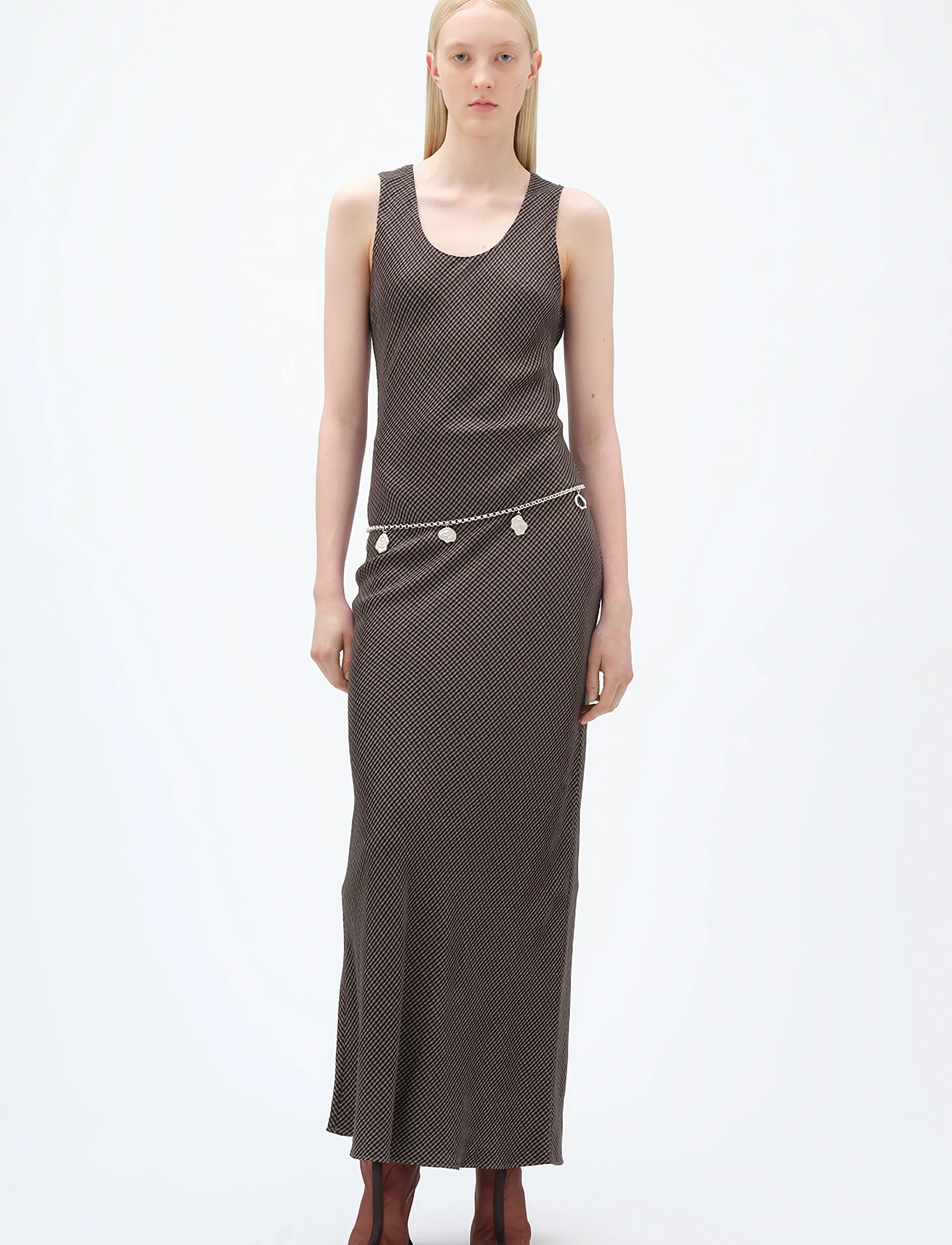 REMAIN Birger Christensen Maxi Check Dress, 38, Brown, Kjoler > Maxikjole, Dame