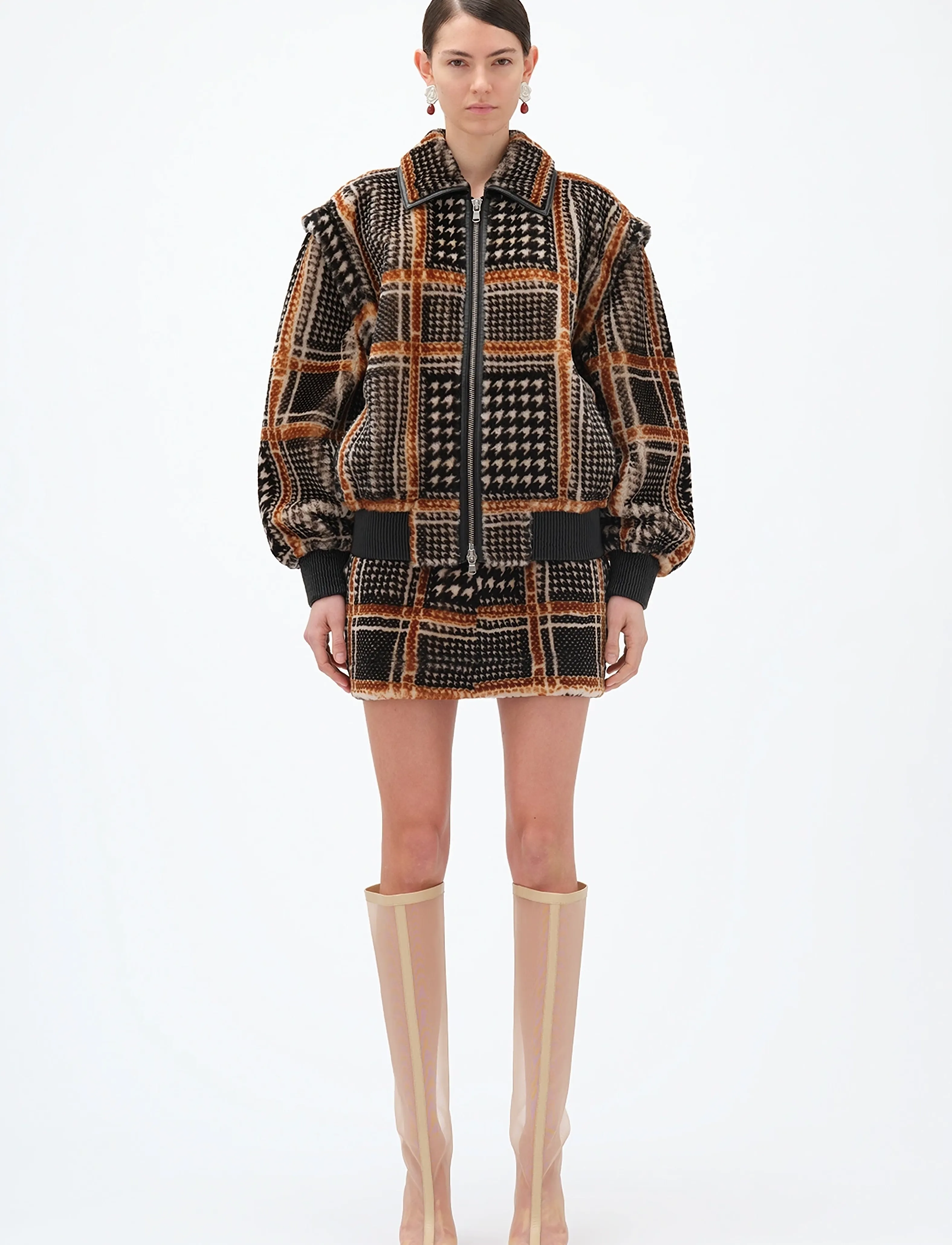 REMAIN Birger Christensen CHECK SHEARLING JACKET - Erbjudanden - 1000 BLACK COMB. / multi