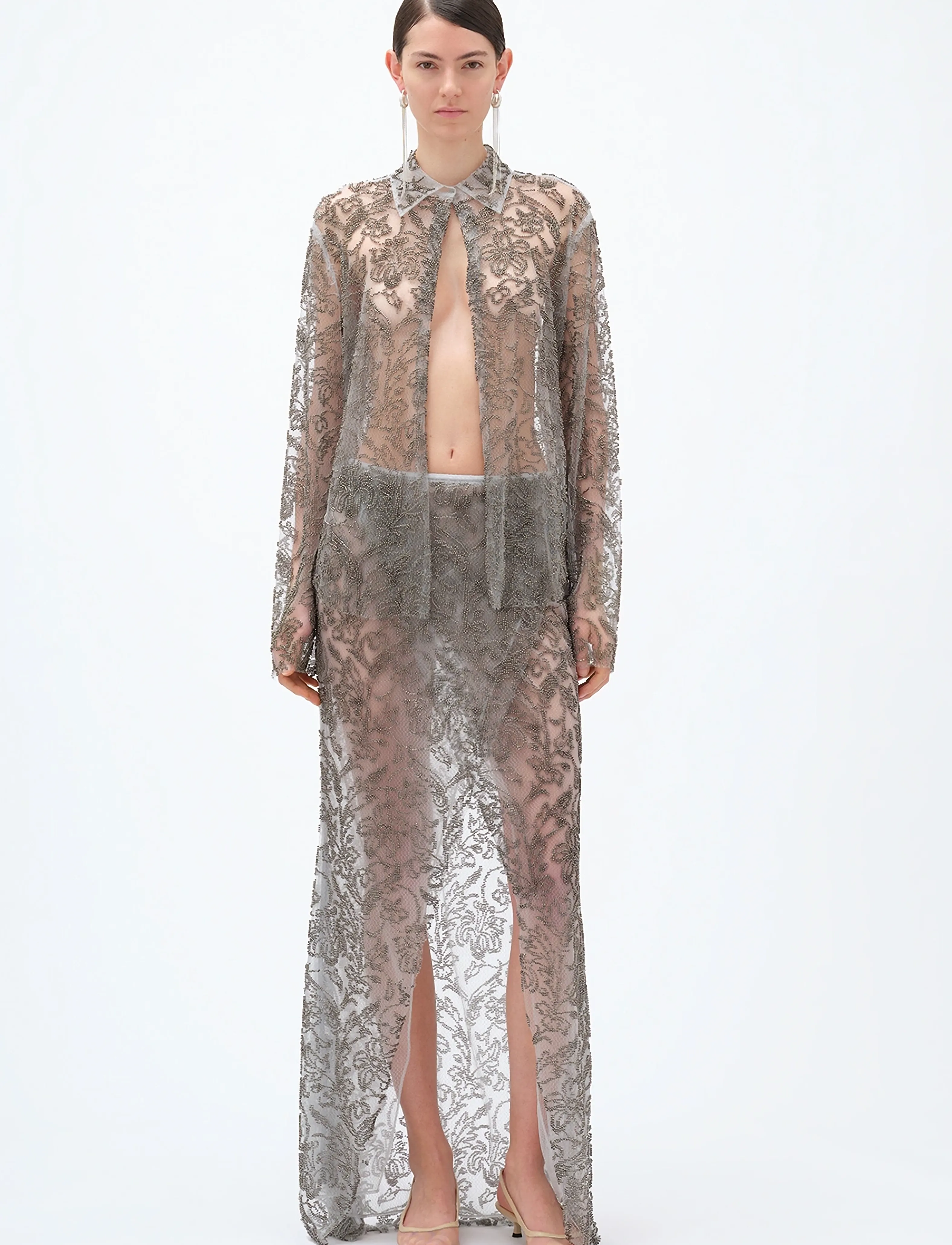 REMAIN Birger Christensen OPEN FRONT SHIRT - Långärmade skjortor - CHARCOAL GRAY / grey