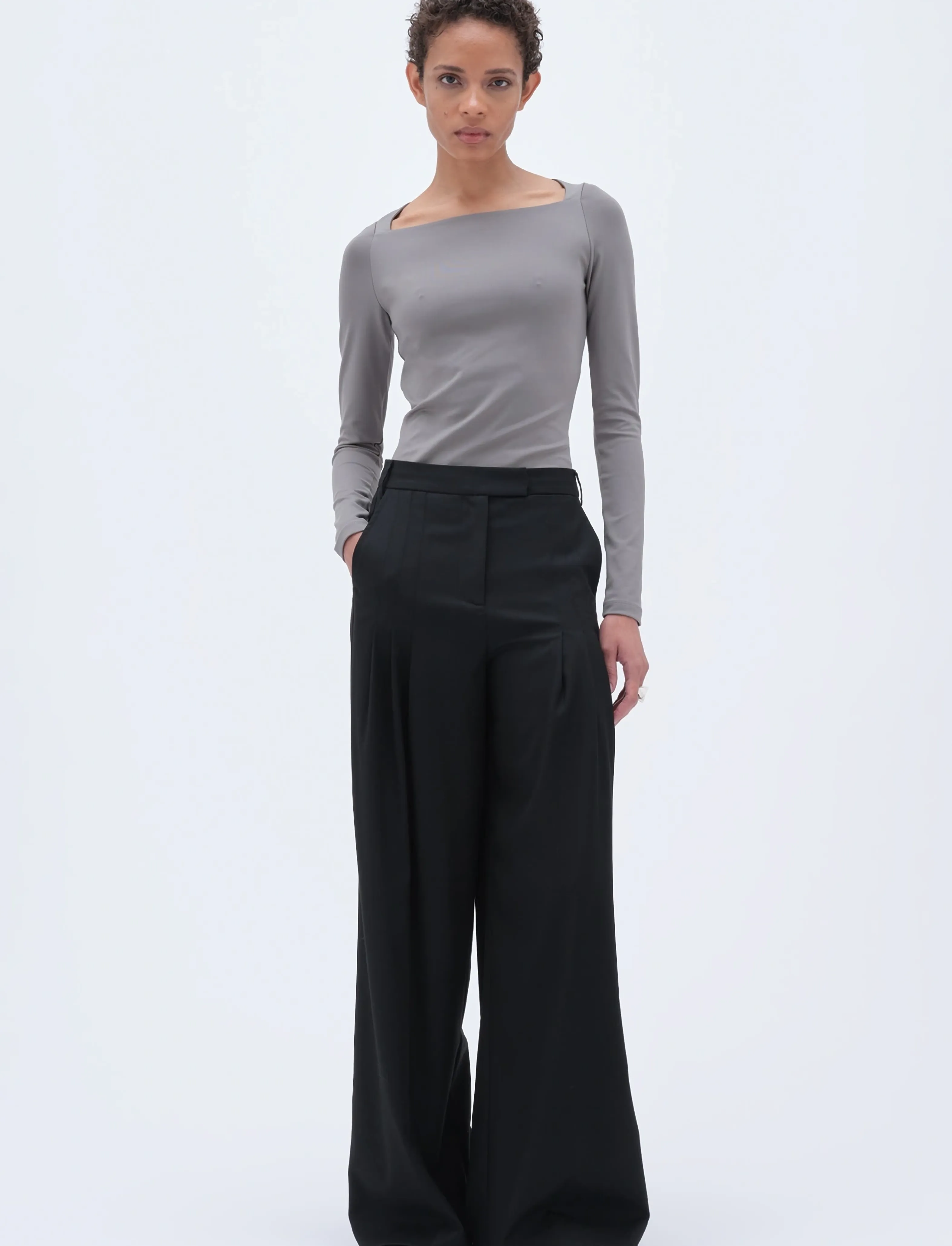 REMAIN Birger Christensen WIDE SUITING PANTS - Hosen - BLACK / black