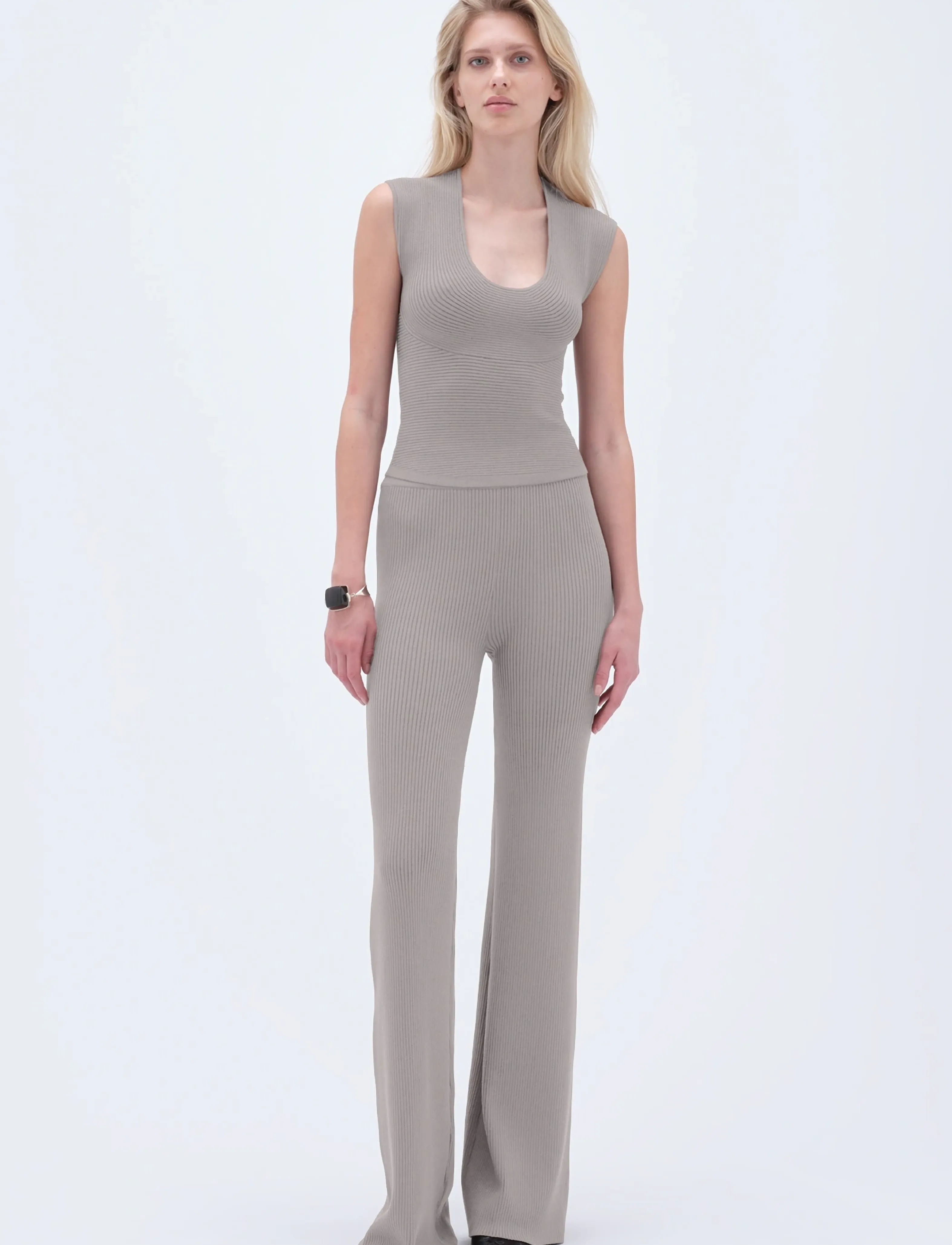 REMAIN Birger Christensen RIB KNIT TOP - T-shirts & Toppe - OPAL GRAY / grey