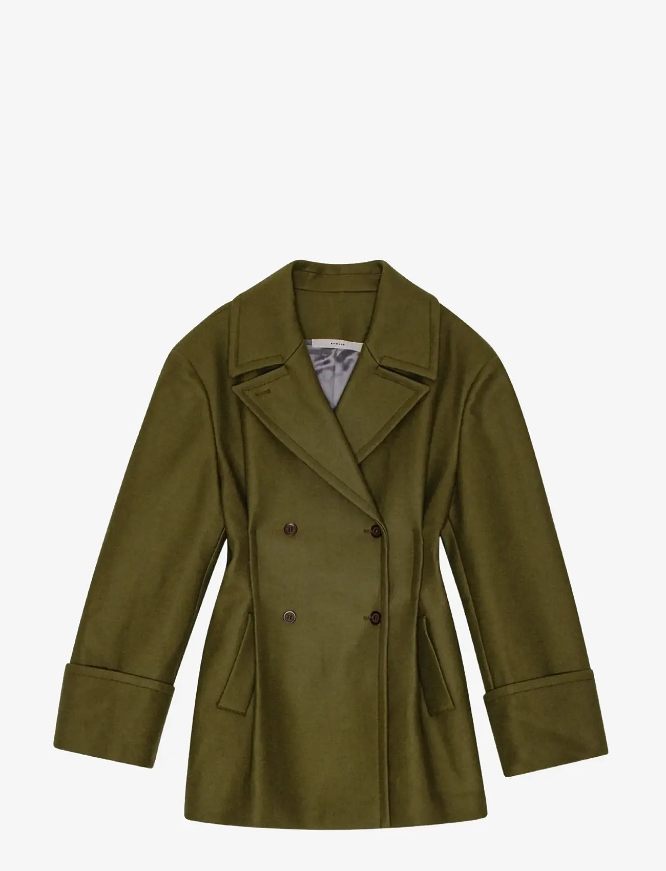 REMAIN Birger Christensen - PEACOAT WITH PLEATS - talvejoped - dark olive - 1