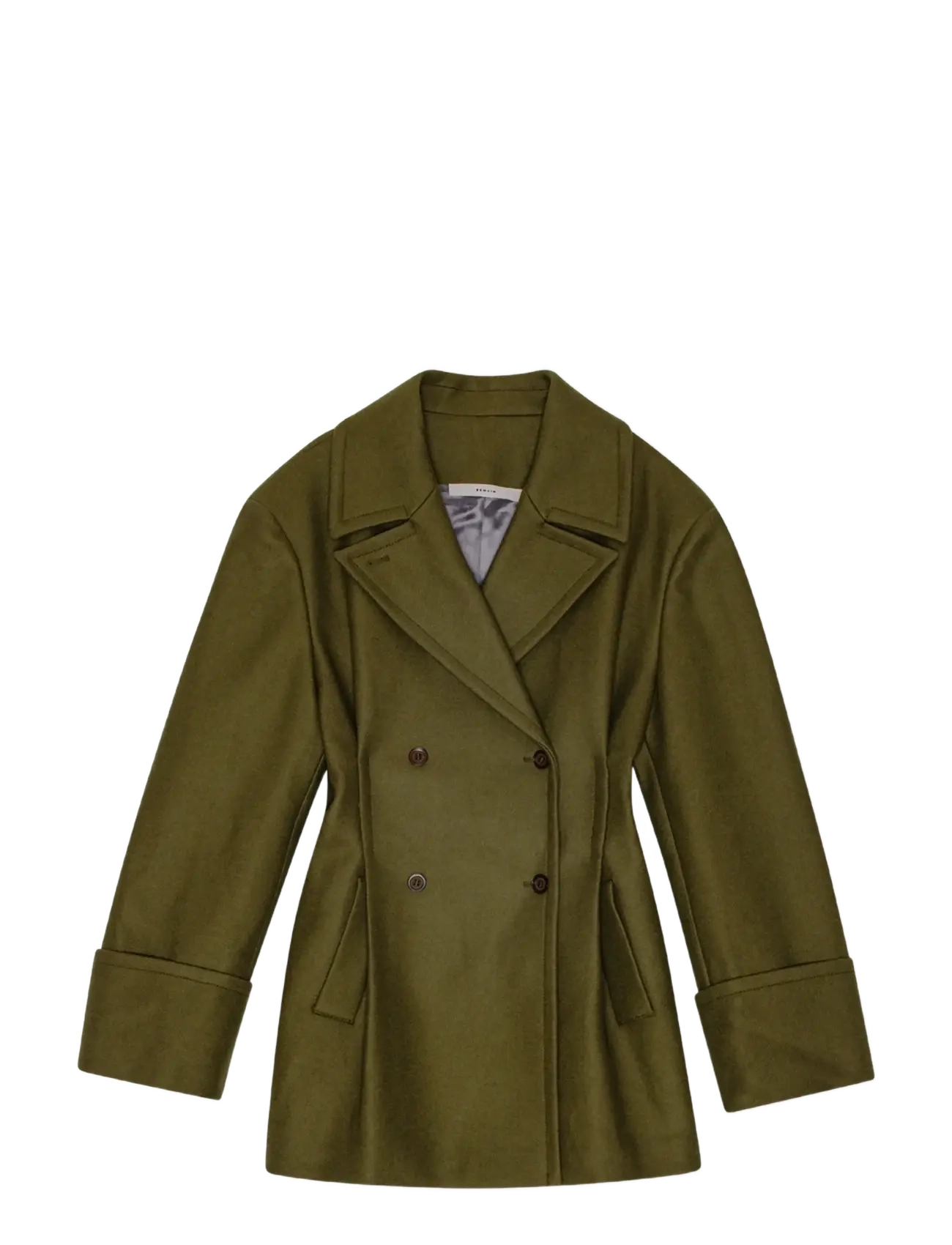 REMAIN Birger Christensen PEACOAT WITH PLEATS - Villased mantlid - DARK OLIVE / green