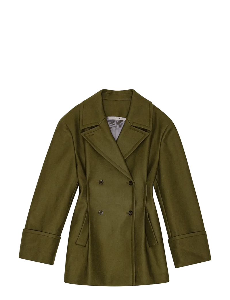 REMAIN Birger Christensen - PEACOAT WITH PLEATS - talvejoped - dark olive - 1