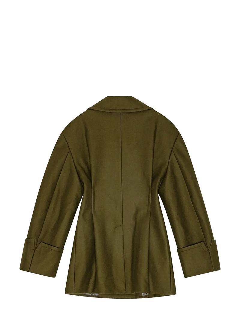 REMAIN Birger Christensen - PEACOAT WITH PLEATS - talvejoped - dark olive - 2