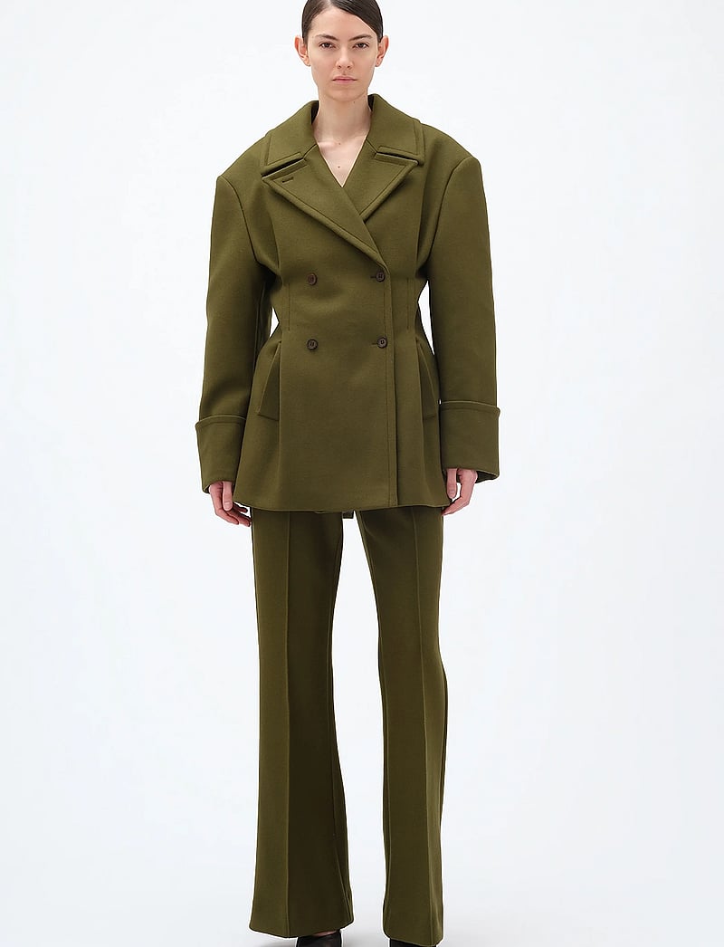 REMAIN Birger Christensen - PEACOAT WITH PLEATS - talvejoped - dark olive - 0