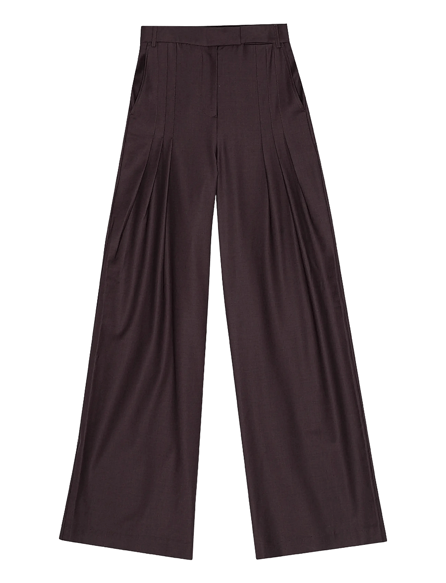 REMAIN Birger Christensen - WIDE SUITING PANTS - pidulikud püksid - chocolate plum (brown) - 0