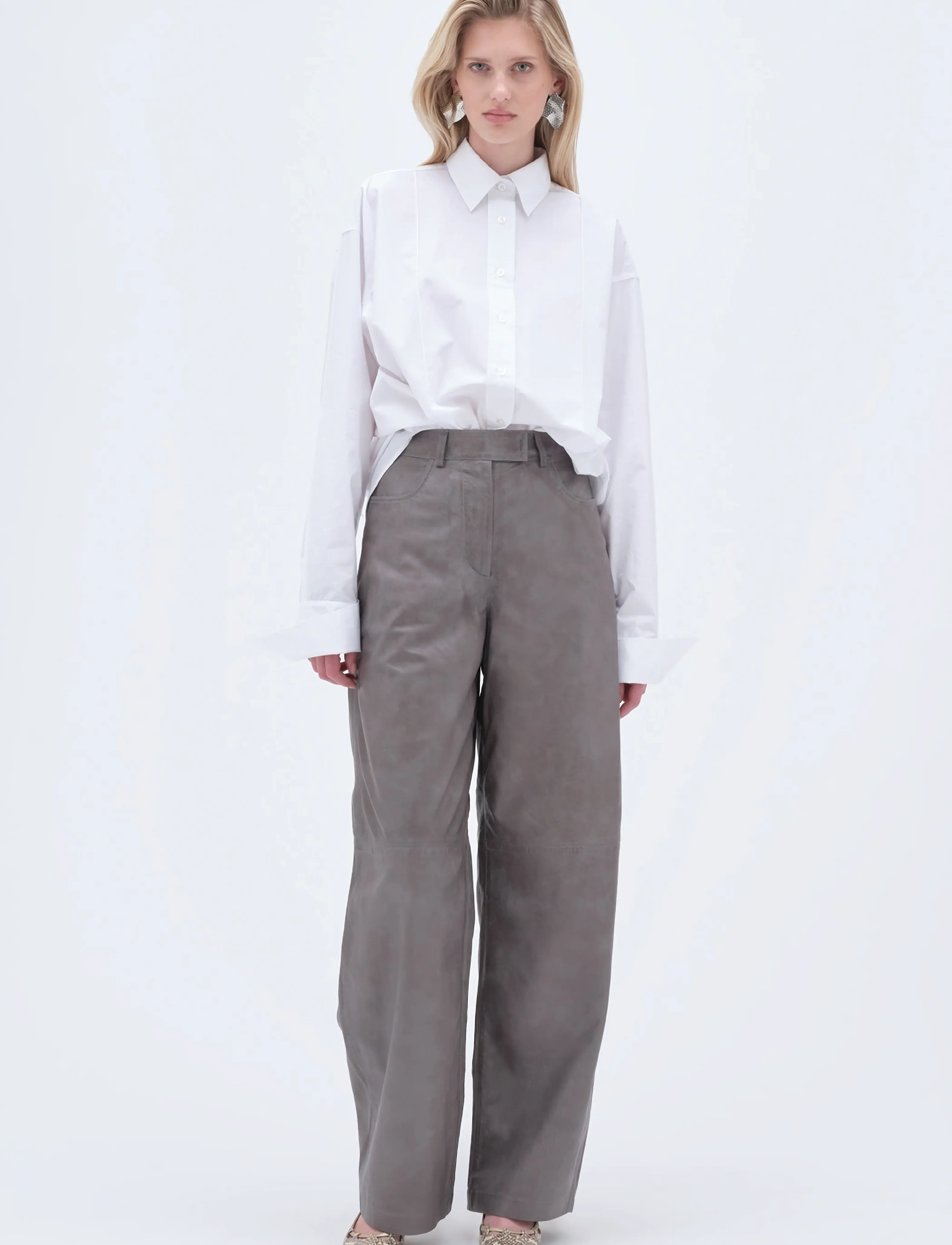 REMAIN Birger Christensen COCOON LEATHER PANTS - Bukser - GARGOYLE / grey