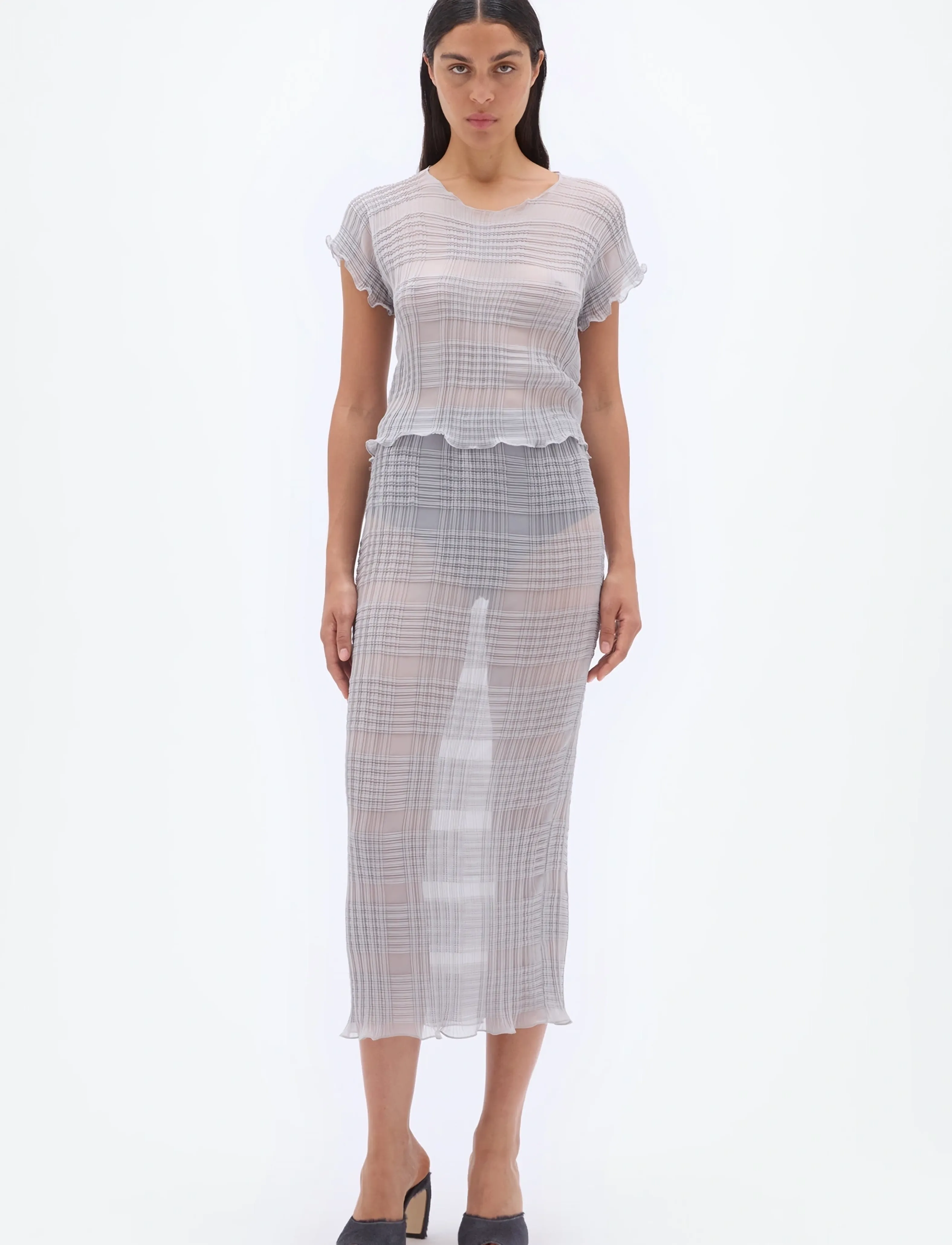 REMAIN Birger Christensen PLEATED CHIFFON TOP - T-shirts & Toppe - ANTARCTICA / grey