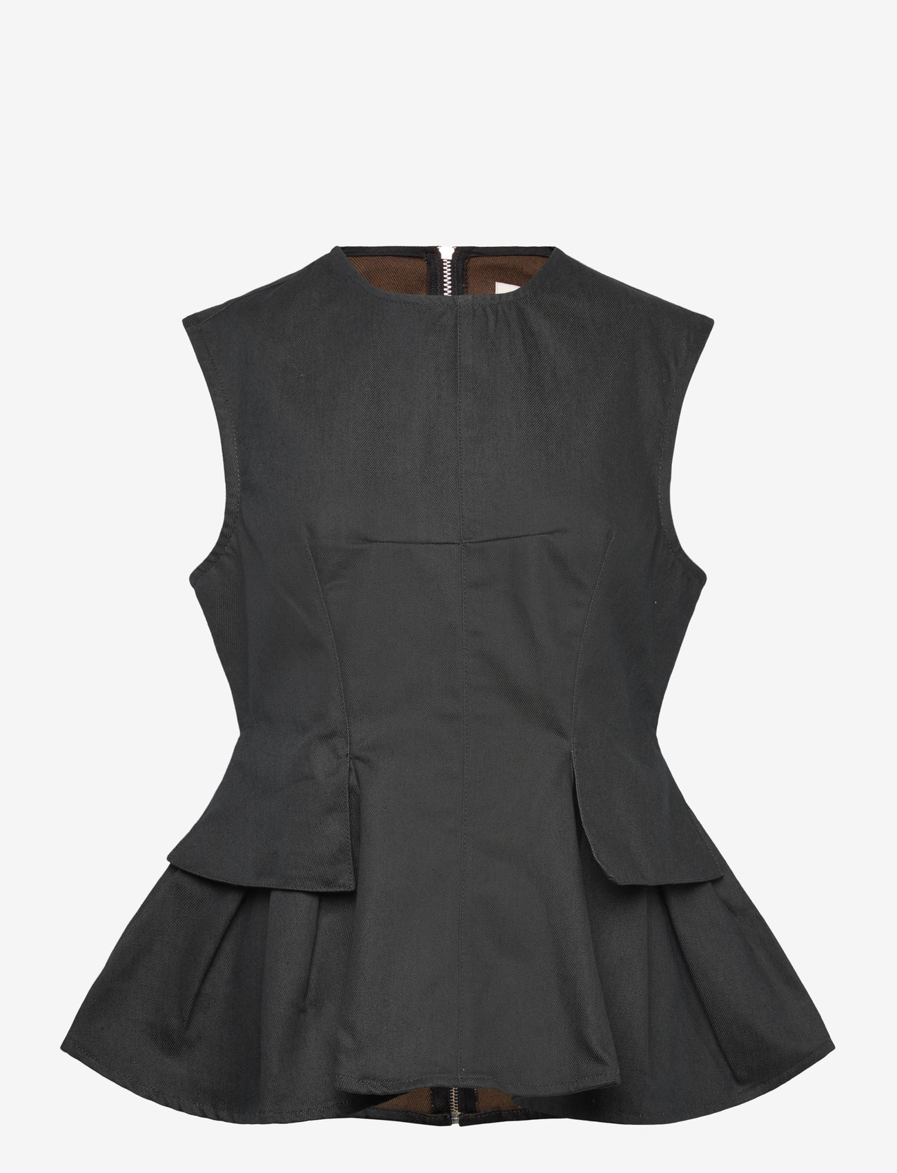 REMAIN Birger Christensen - PEPLUM DENIM TOP - topid ja varrukateta alussärgid - espresso - 1