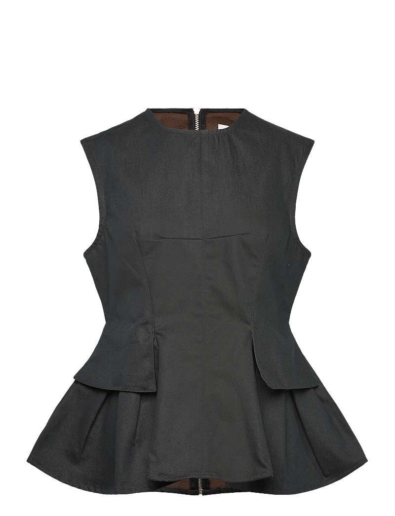 REMAIN Birger Christensen - PEPLUM DENIM TOP - topid ja varrukateta alussärgid - espresso - 1