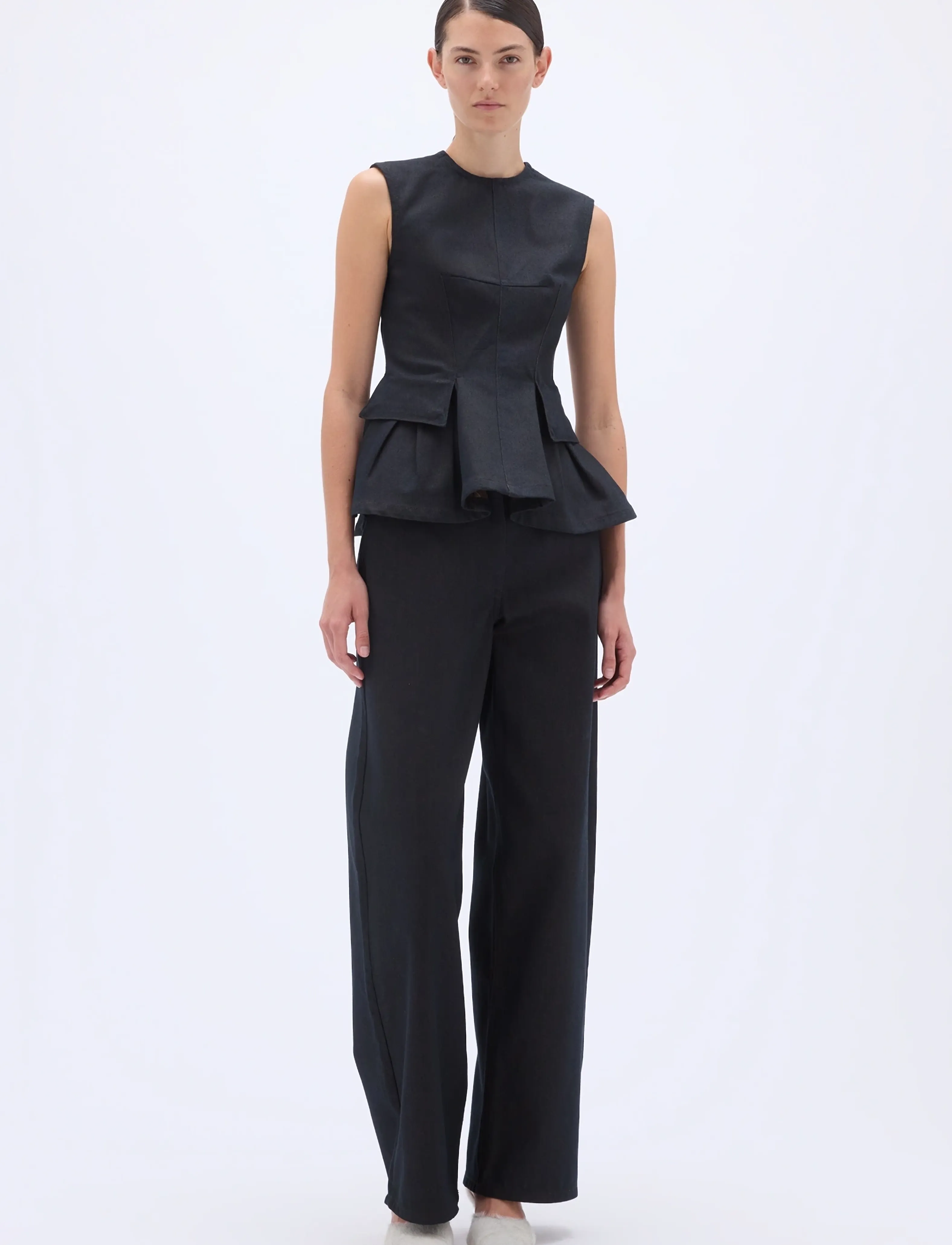 REMAIN Birger Christensen PEPLUM DENIM TOP - Sleeveless tops - ESPRESSO / grey