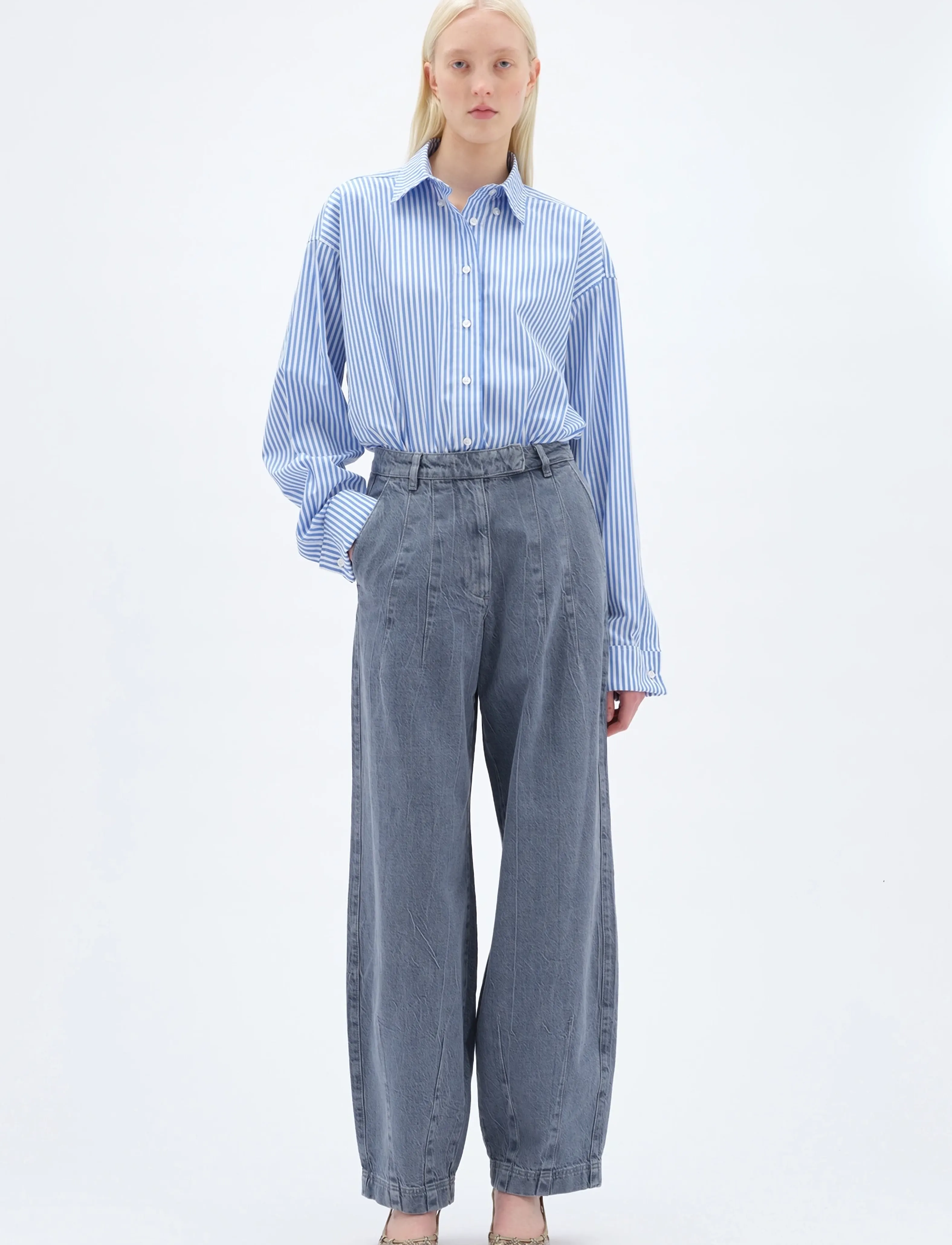 REMAIN Birger Christensen COCOON DENIM PANTS - Transitional Layering - DUSTY BLUE / blue