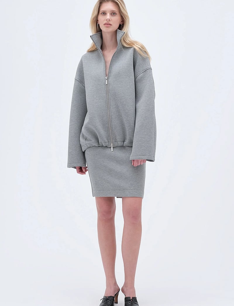 REMAIN Birger Christensen - SOFT ZIPPED JACKET - mid layer jackets - grey melange - 0