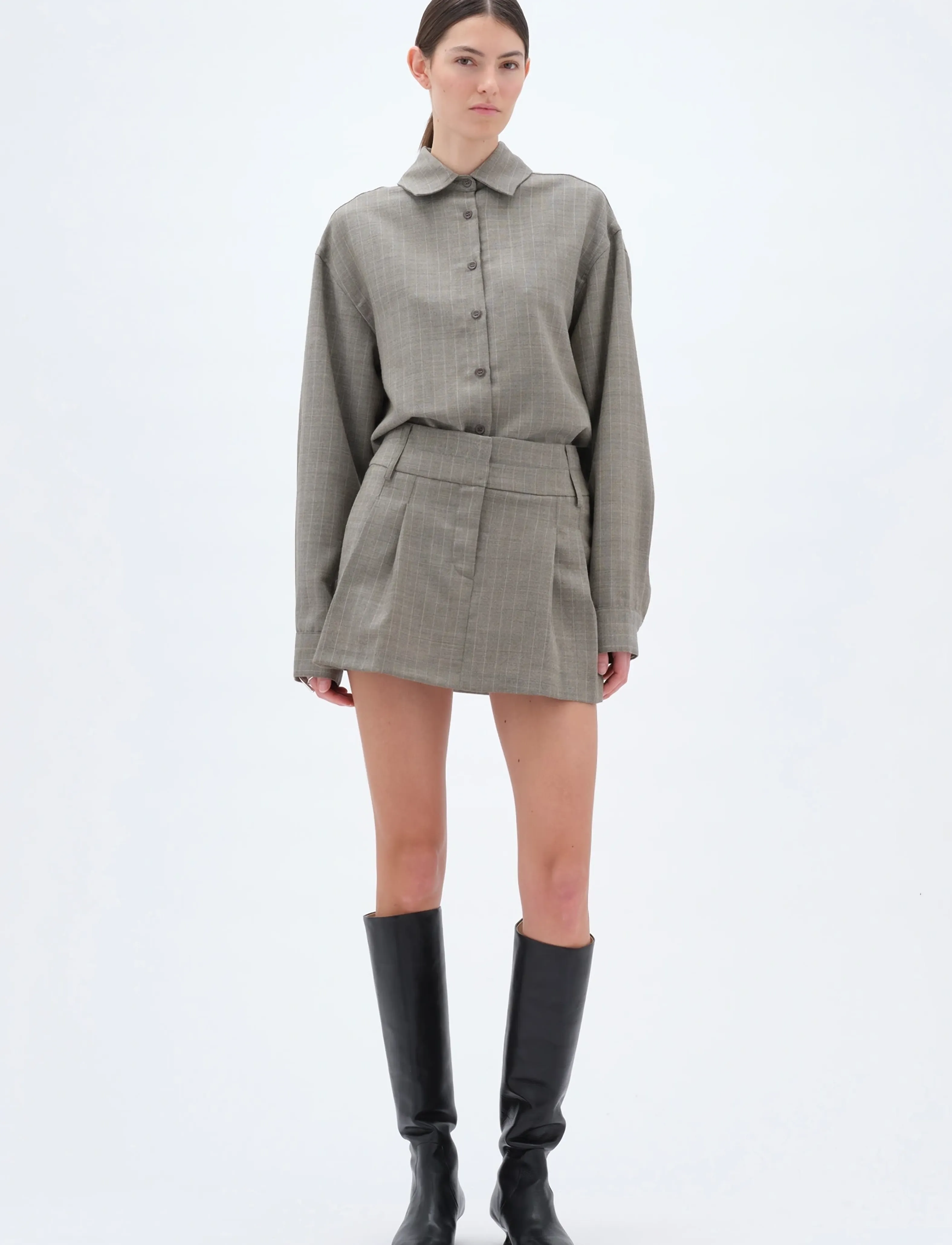 REMAIN Birger Christensen DOUBLE WAISTBAND SKIRT - Spódnice - VETIVER / grey