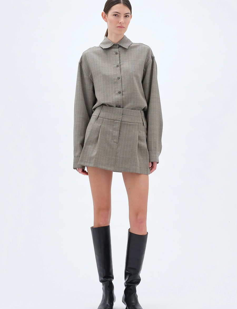 REMAIN Birger Christensen - DOUBLE WAISTBAND SKIRT - plisseeritud seelikud - vetiver - 0