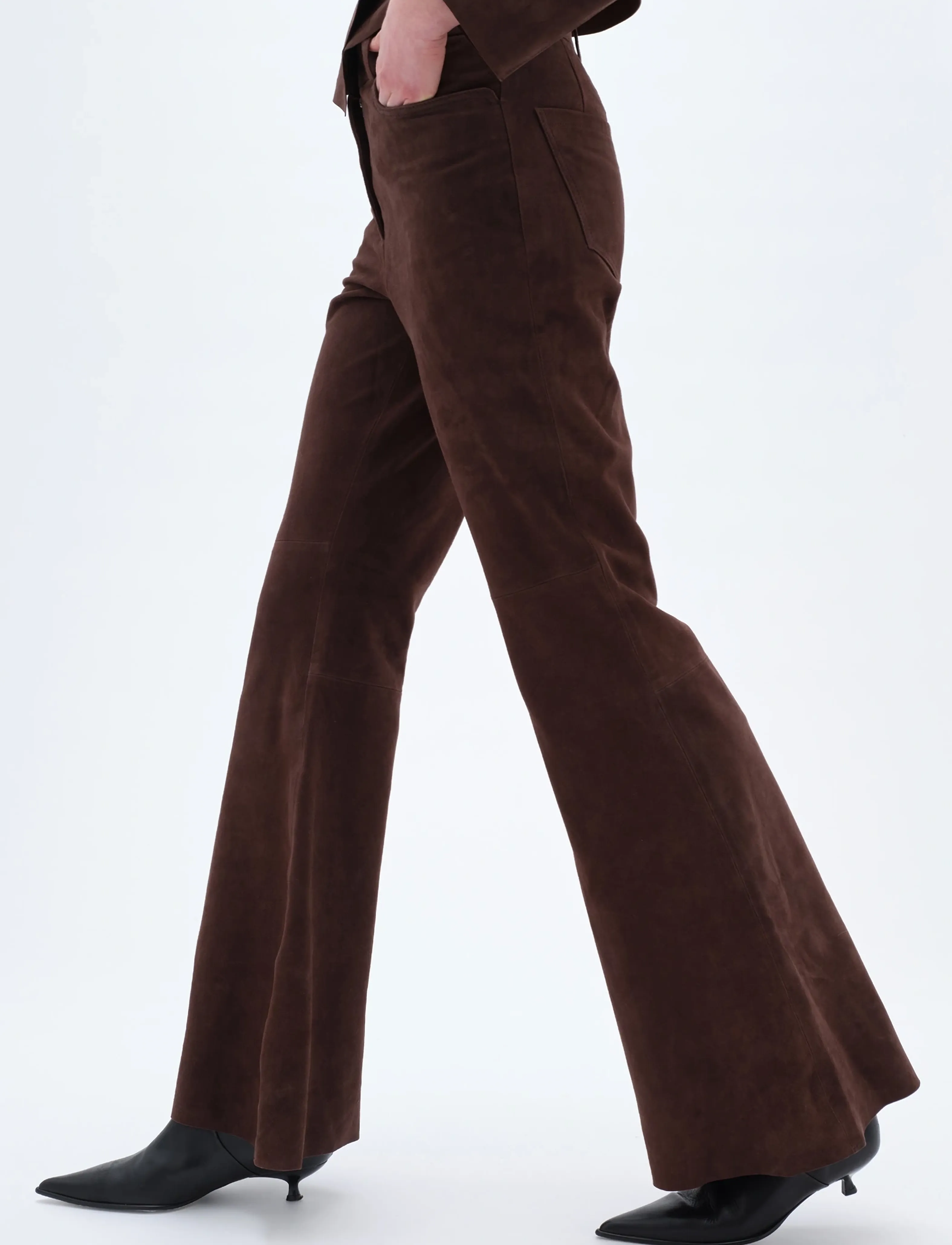 REMAIN Birger Christensen Flared Suede Pants, 38, Brown, Bukser > Leggings-Bukser I Læder, Dame