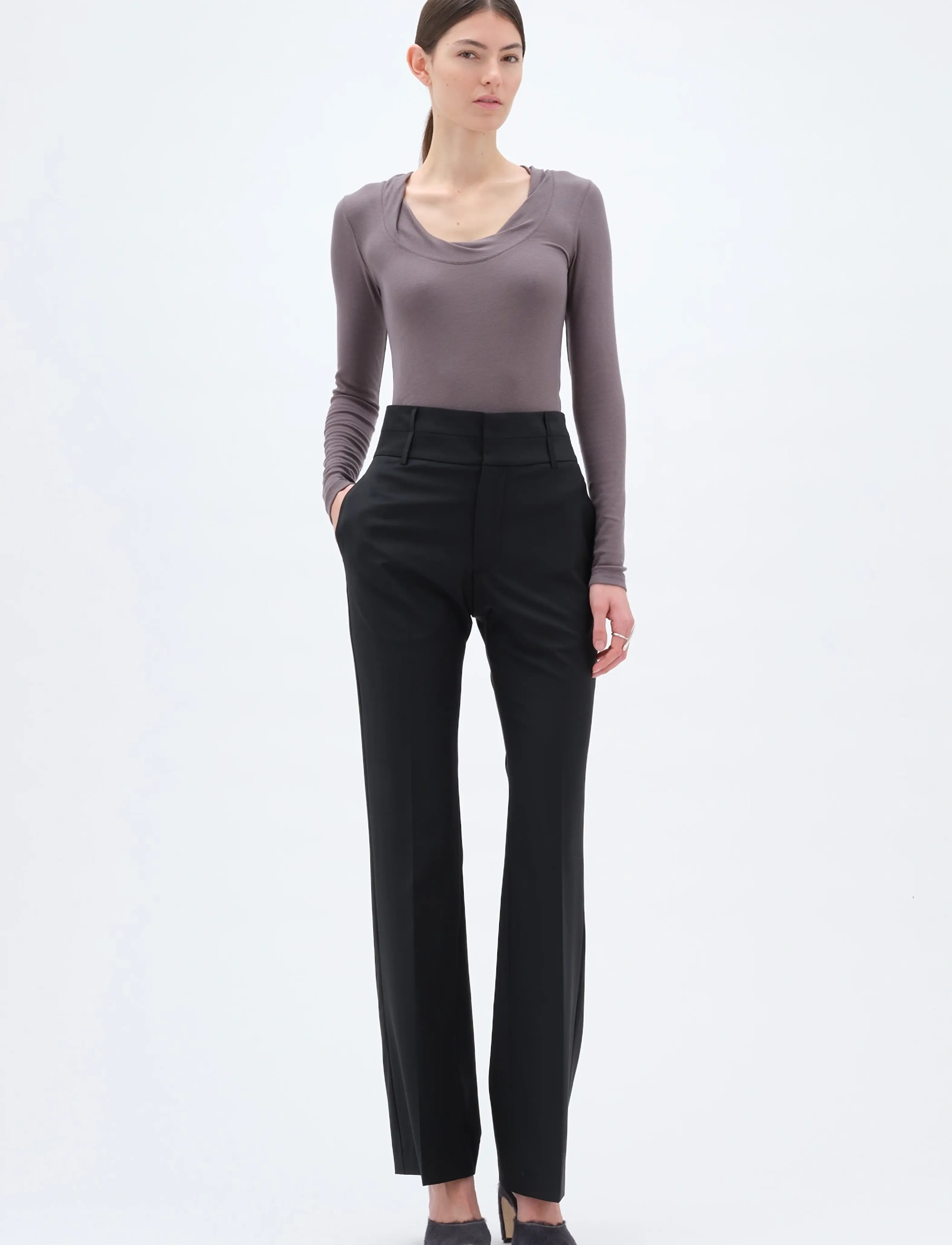 REMAIN Birger Christensen DOUBLE WAISTBAND PANTS - Straight leg hosen - BLACK / black