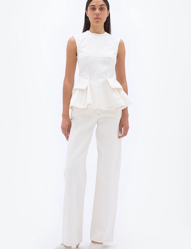 REMAIN Birger Christensen - PEPLUM DENIM TOP - linnen - ecru - 0