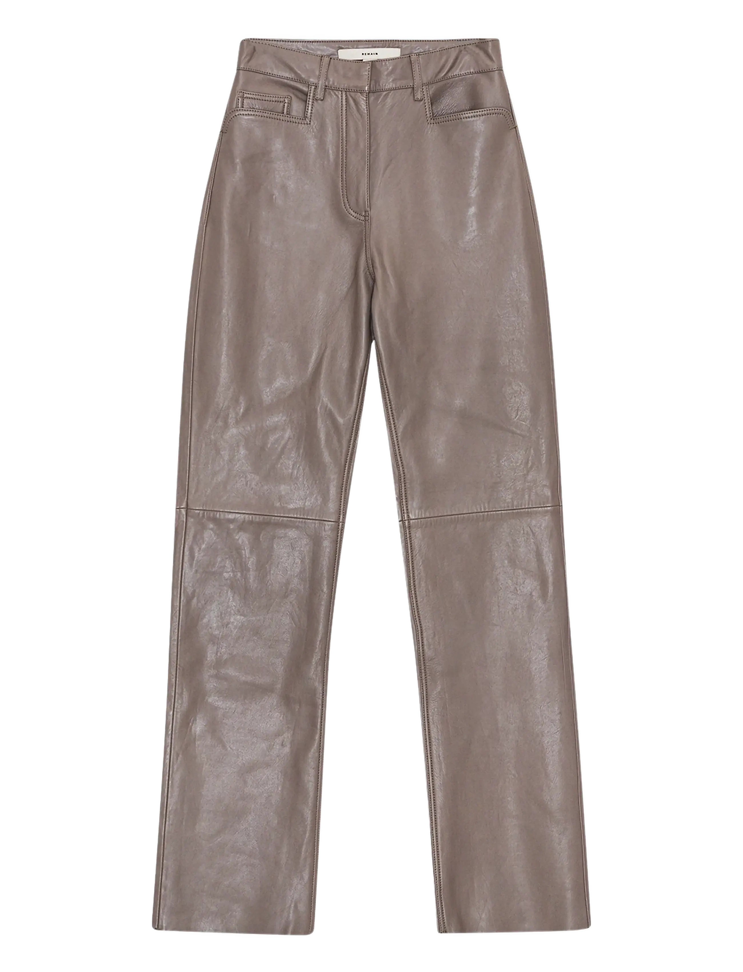 REMAIN Birger Christensen HIGH WAIST LEATHER PANTS - REMAIN Birger Christensen - IRON / brown