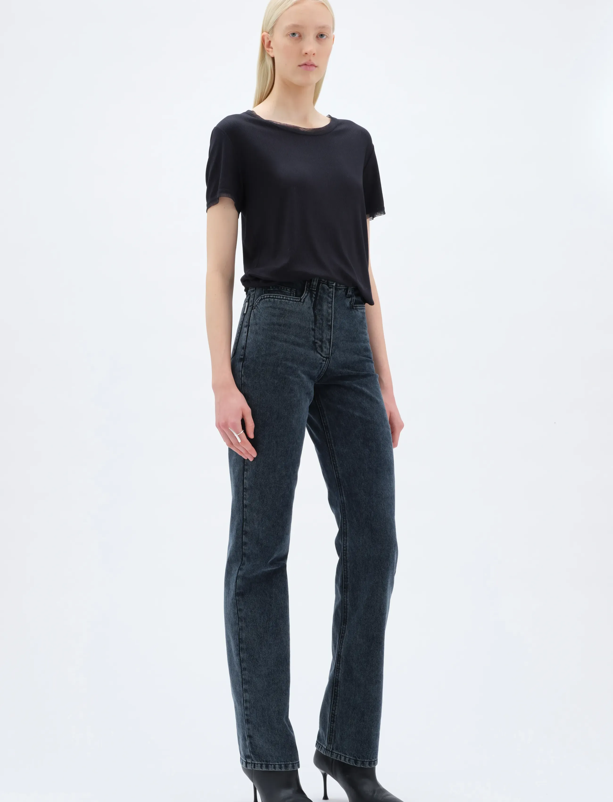 REMAIN Birger Christensen MESH TRIM TSHIRT - T-shirts & Toppe - ANTHRACITE / black