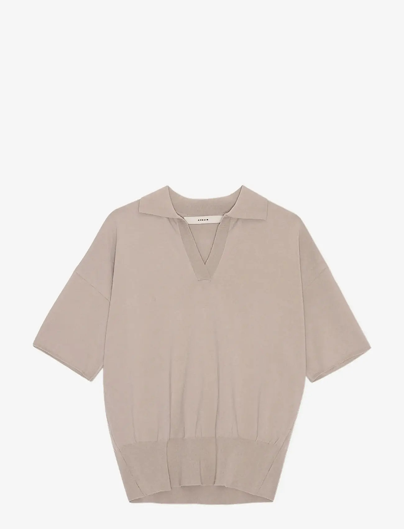 REMAIN Birger Christensen - KNITTED POLO TSHIRT - sviitrid - oatmeal - 1