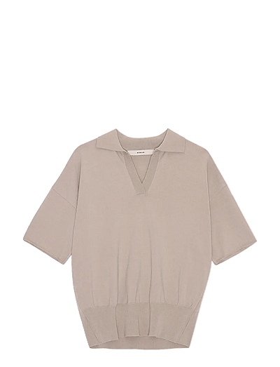 REMAIN Birger Christensen KNITTED POLO TSHIRT - REMAIN - OATMEAL / beige