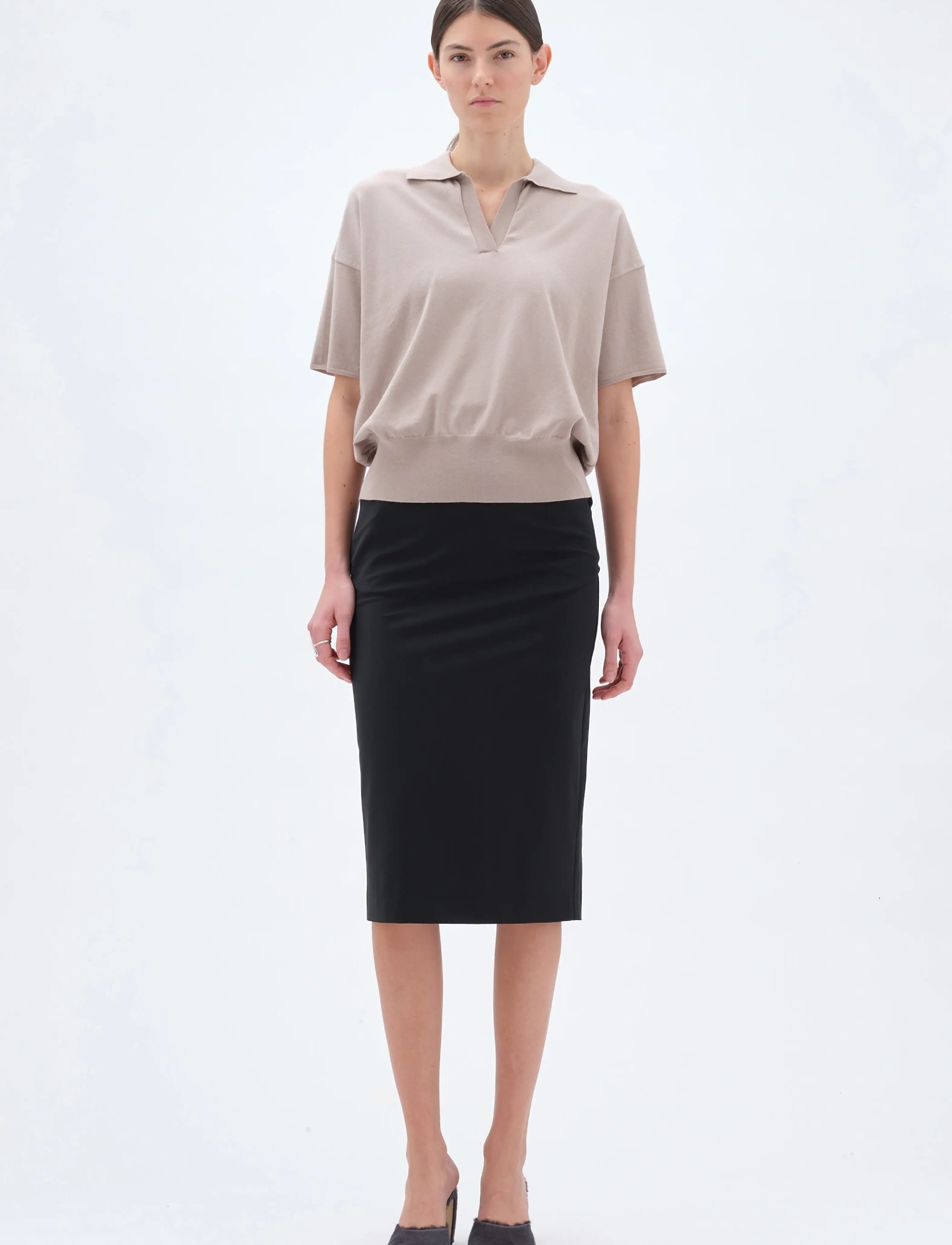 REMAIN Birger Christensen KNITTED POLO TSHIRT - T-shirts & Toppe - OATMEAL / beige