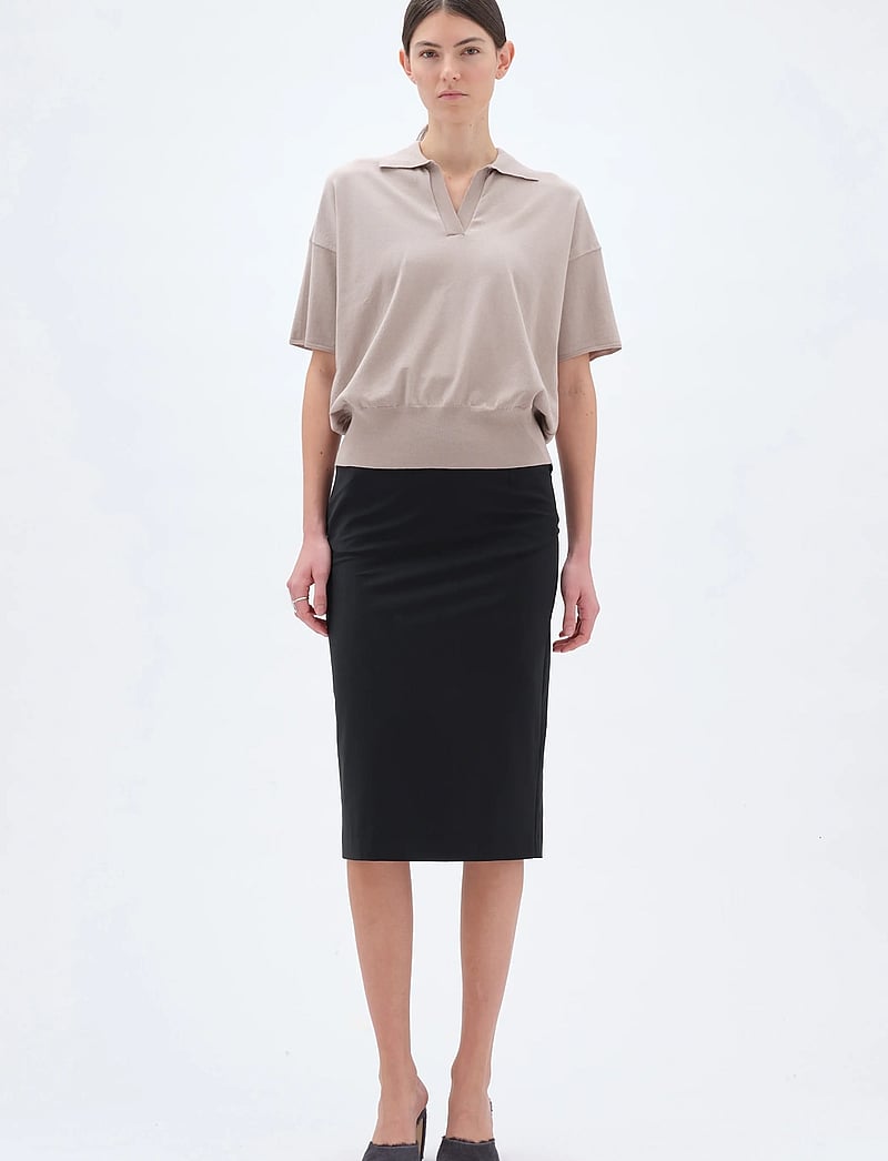 REMAIN Birger Christensen - KNITTED POLO TSHIRT - sviitrid - oatmeal - 0