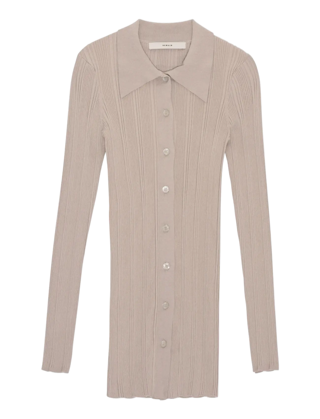 REMAIN Birger Christensen RIB KNIT CARDIGAN - T-Shirts & Tops - OATMEAL / beige