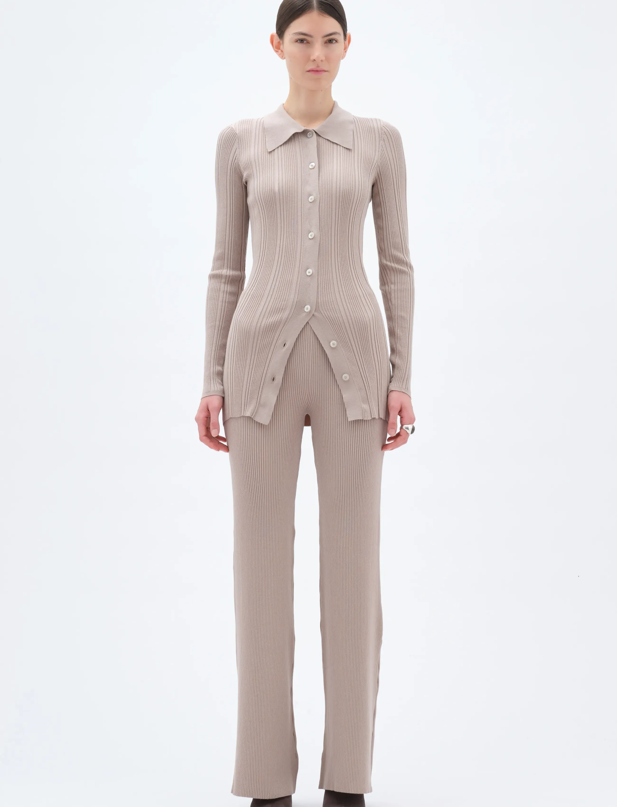 REMAIN Birger Christensen RIB KNIT CARDIGAN - T-shirts & Toppe - OATMEAL / beige