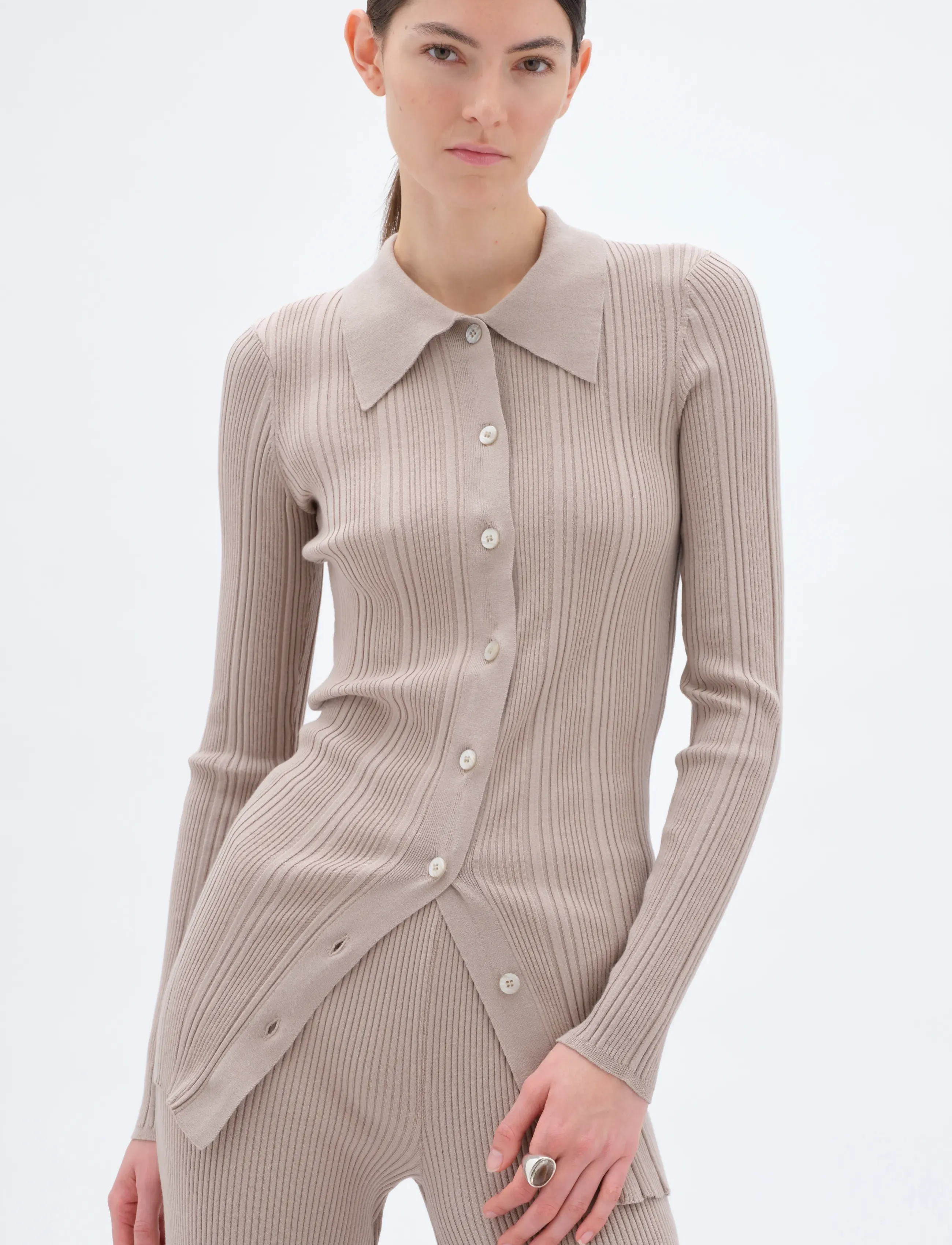 REMAIN Birger Christensen - RIB KNIT CARDIGAN - oatmeal - 4