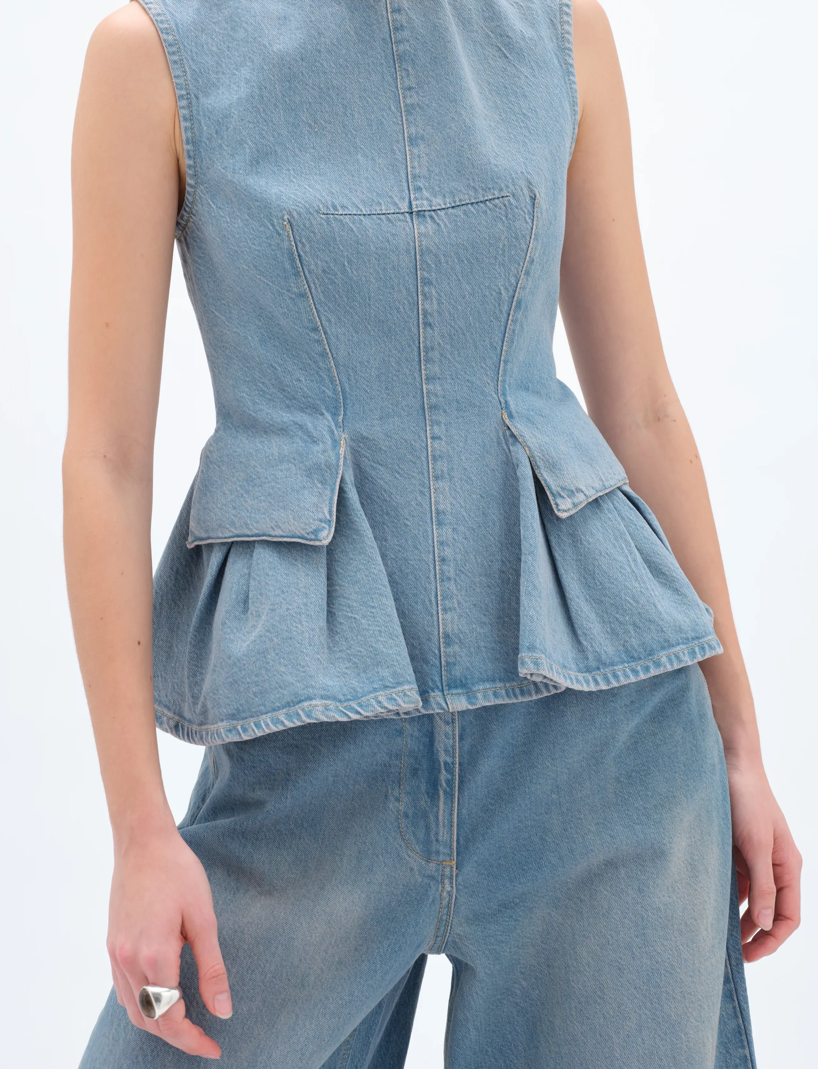 REMAIN Birger Christensen - PEPLUM DENIM TOP - blue mirage - 4