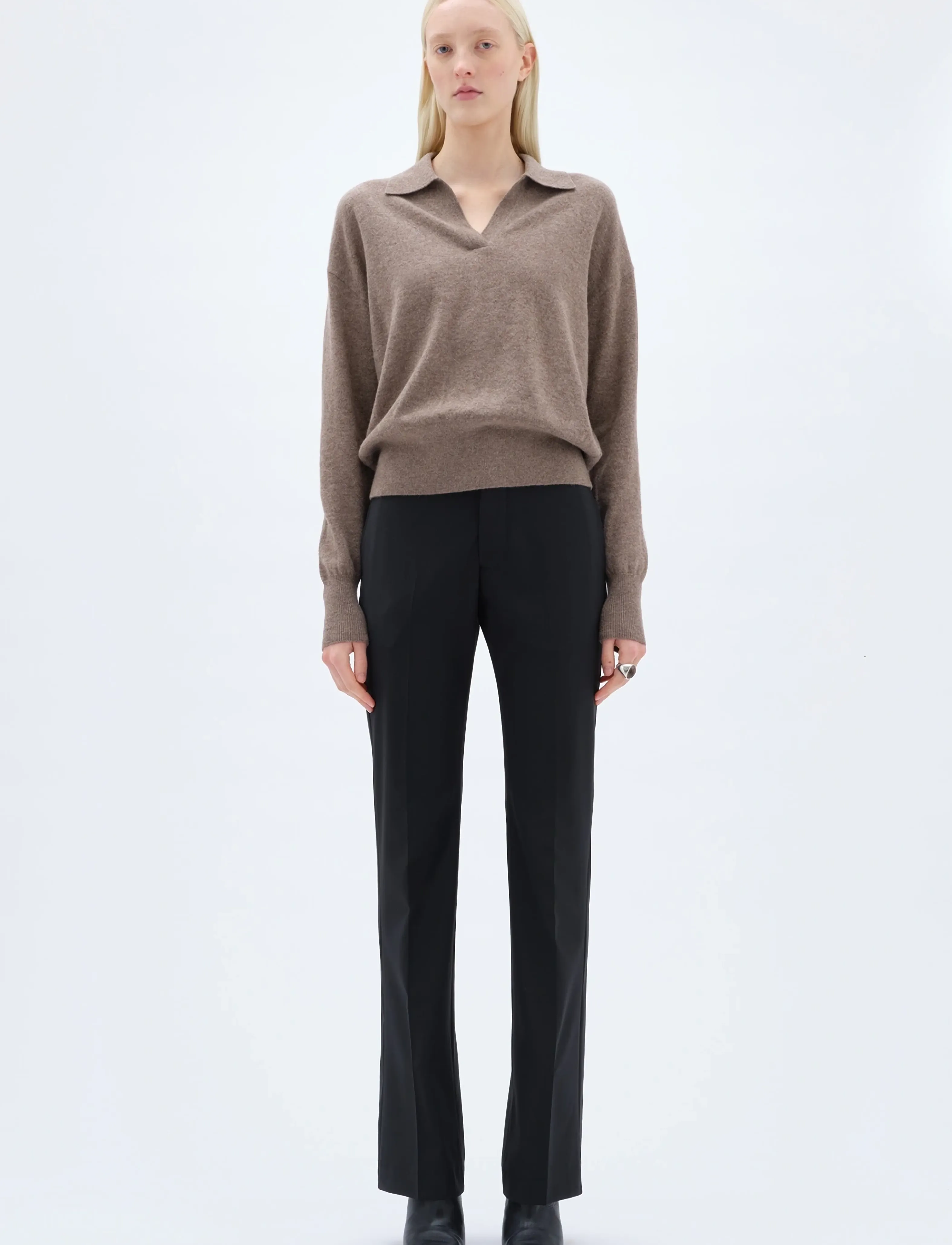 REMAIN Birger Christensen KNIT POLO SWEATER - T-shirts & Toppe - WALNUT / brown