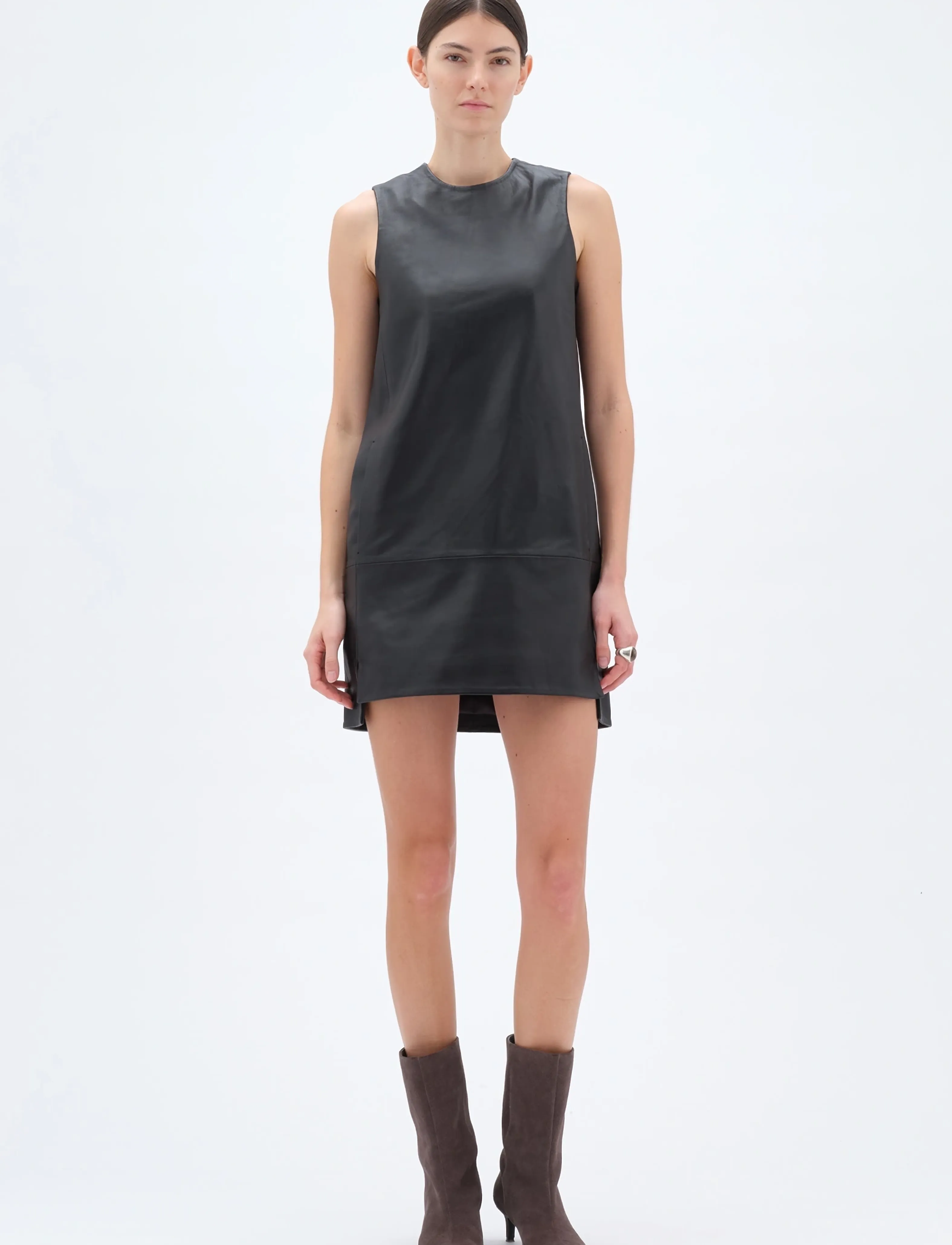 REMAIN Birger Christensen MINI LEATHER DRESS - Minikleidid - BLACK / black