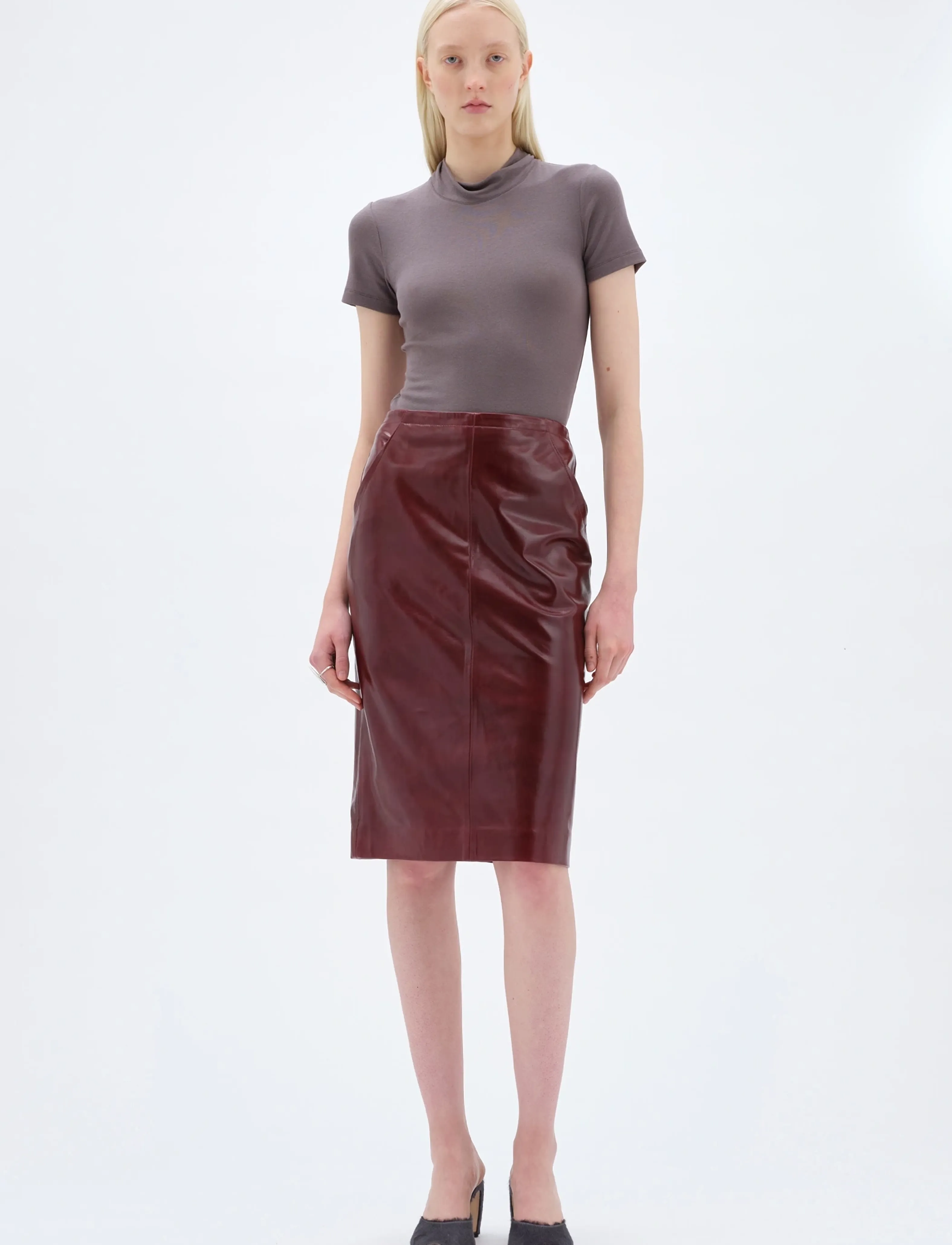 REMAIN Birger Christensen MIDI LEATHER SKIRT - Midi-Röcke - ZINFANDEL / burgundy