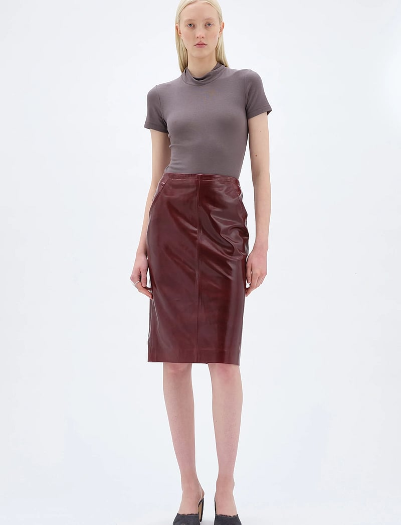 REMAIN Birger Christensen - MIDI LEATHER SKIRT - nahast seelikud - zinfandel - 0