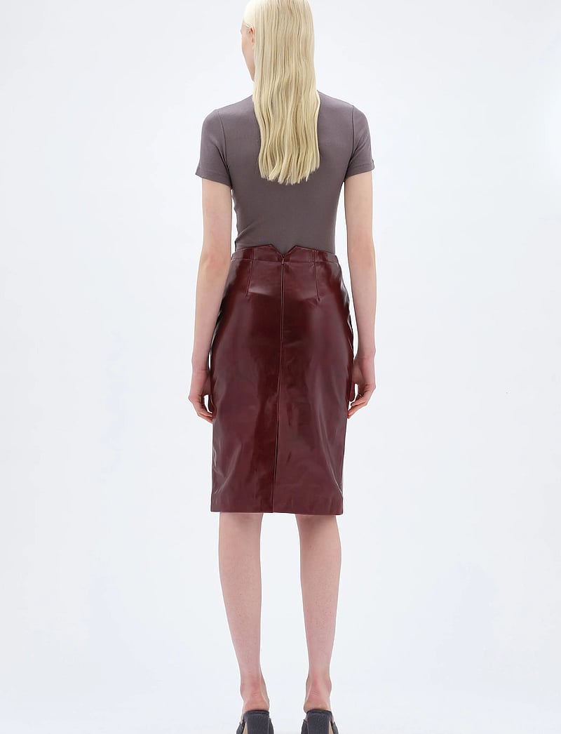 REMAIN Birger Christensen - MIDI LEATHER SKIRT - nahast seelikud - zinfandel - 3