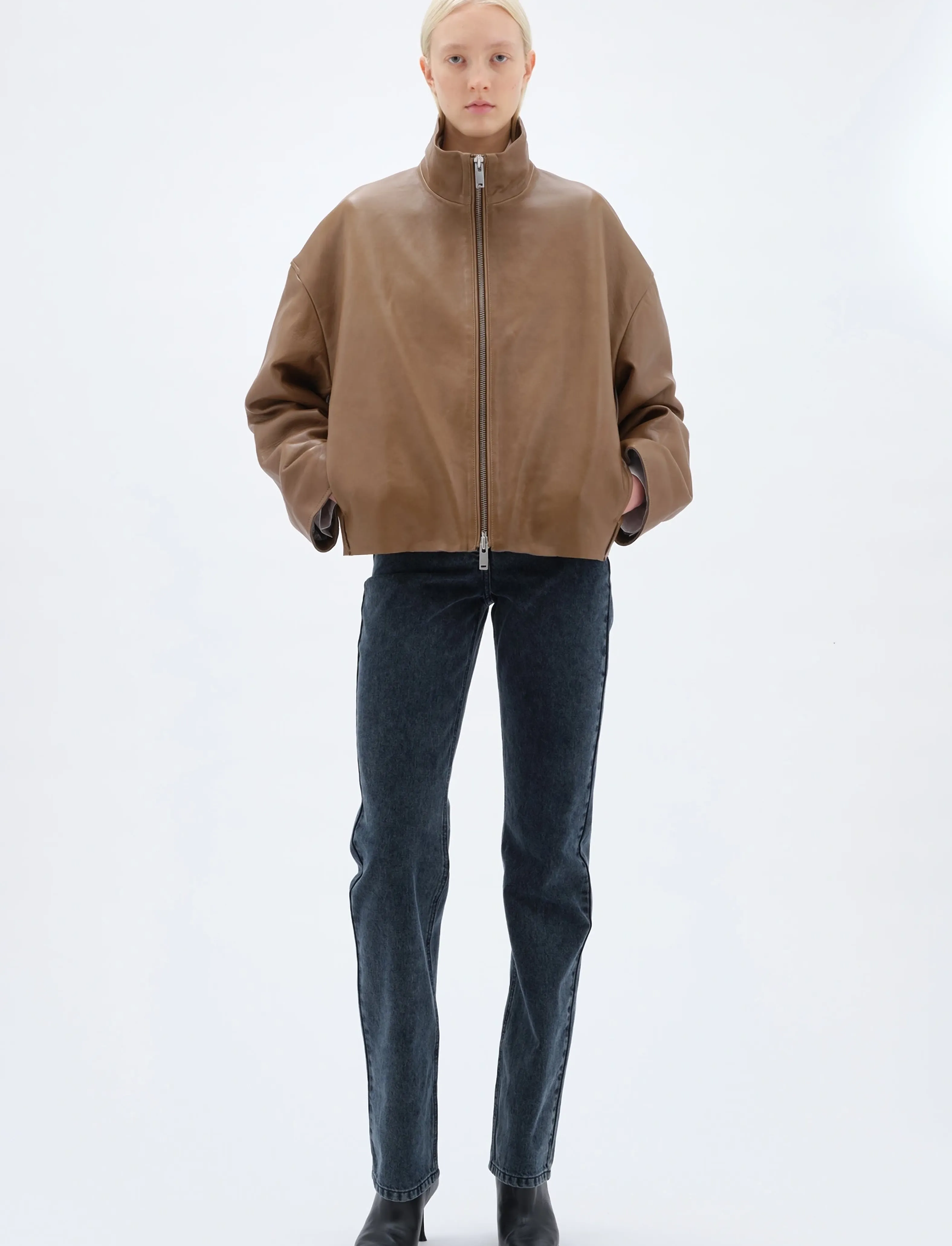 REMAIN Birger Christensen BONDED LEATHER JACKET - Nyheder - SEPIA / brown