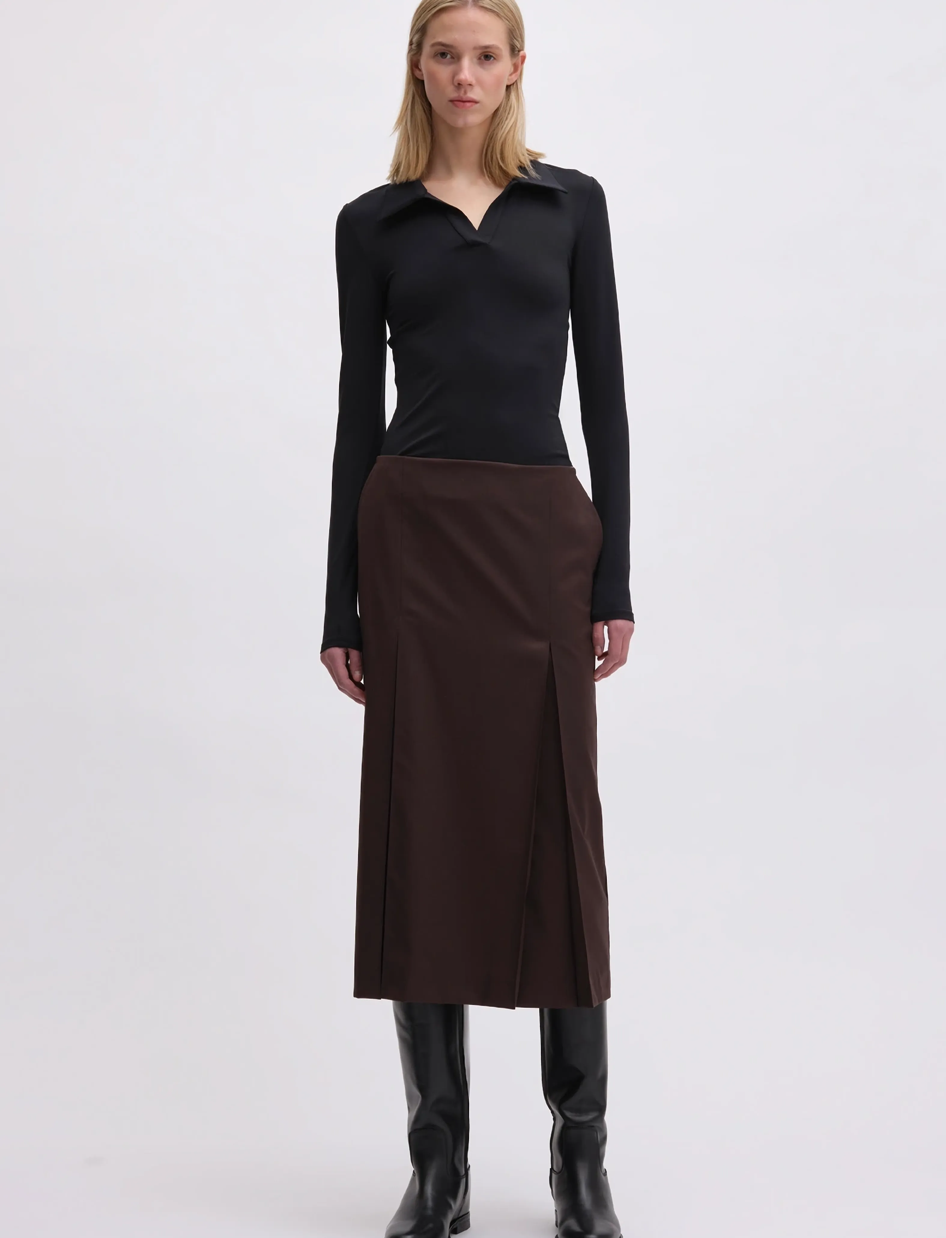 REMAIN Birger Christensen Jersey Polo Top, L, T-shirts & Oberteile, Schwarz - Long-sleeved, Frauen