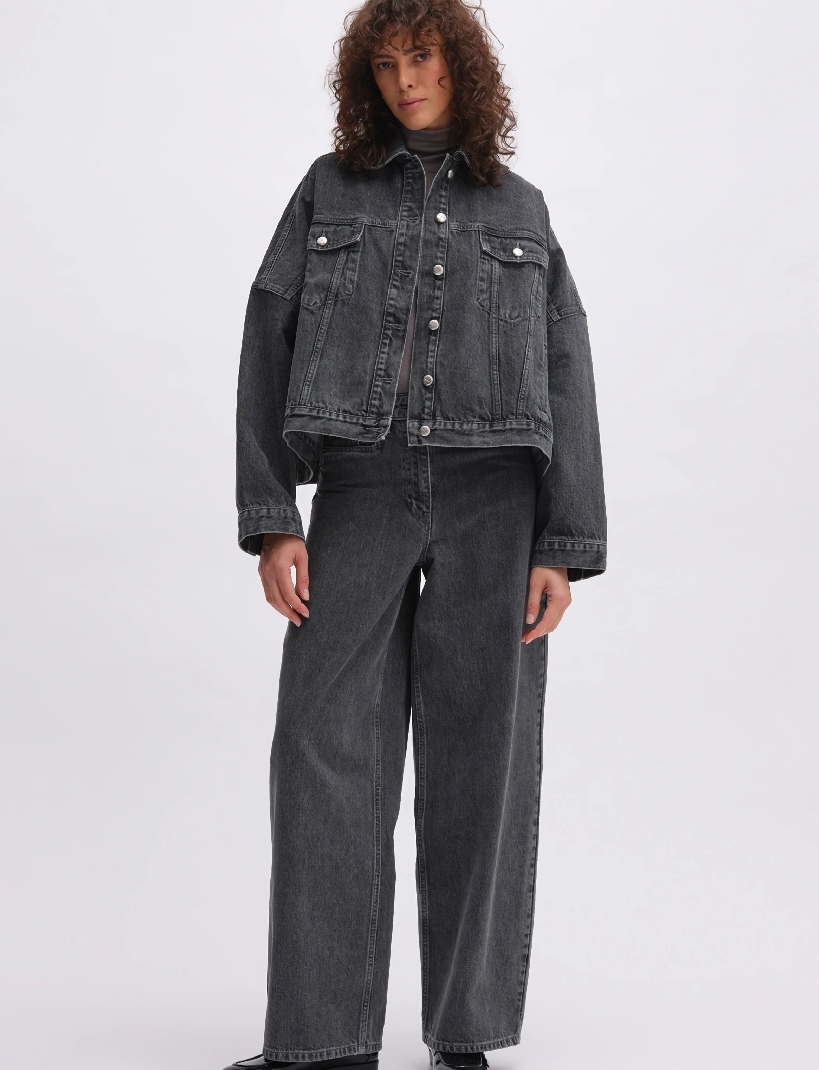 REMAIN Birger Christensen DRAPY BACK DENIM JACKET - Transitional Layering - FROST GRAY / grey