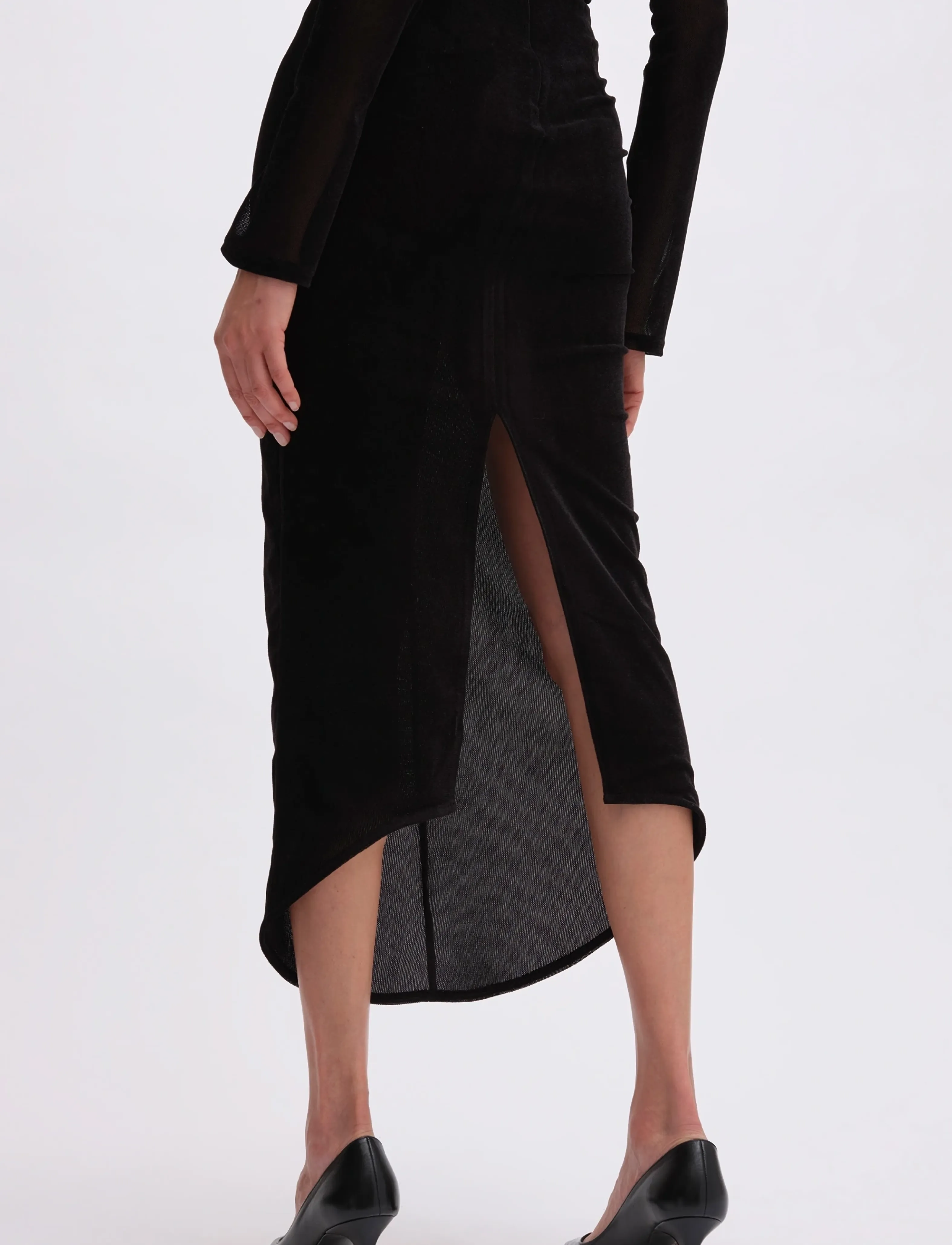 REMAIN Birger Christensen - VELVET MESH SKIRT - midi nederdele - black - 3