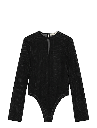 REMAIN Birger Christensen VELVET MESH BODYSUIT - REMAIN - BLACK / black