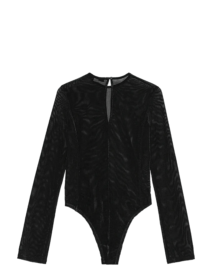 REMAIN Birger Christensen - VELVET MESH BODYSUIT - bodies - black - 2