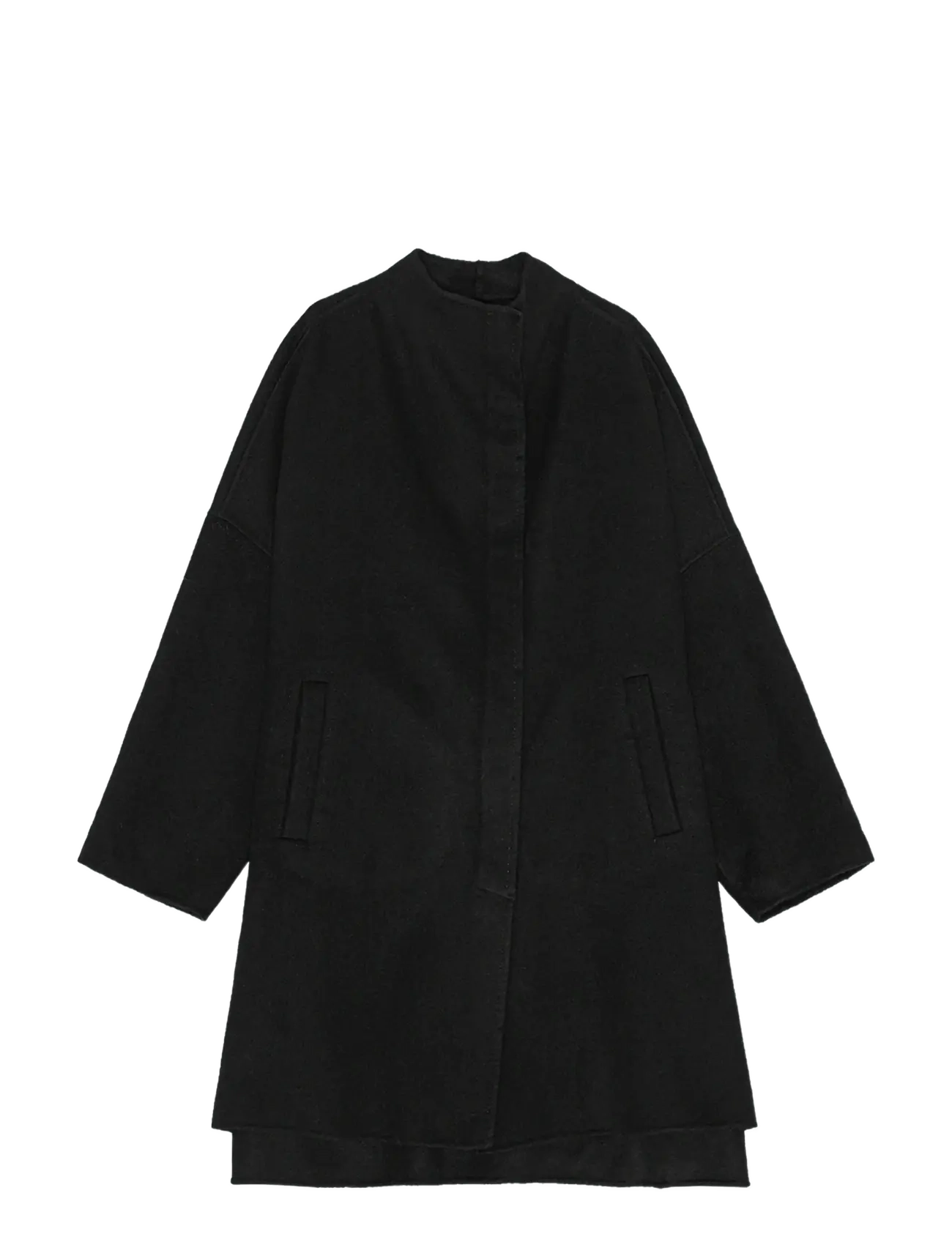 REMAIN Birger Christensen DRAPY WOOL COAT - Villased mantlid - BLACK / black